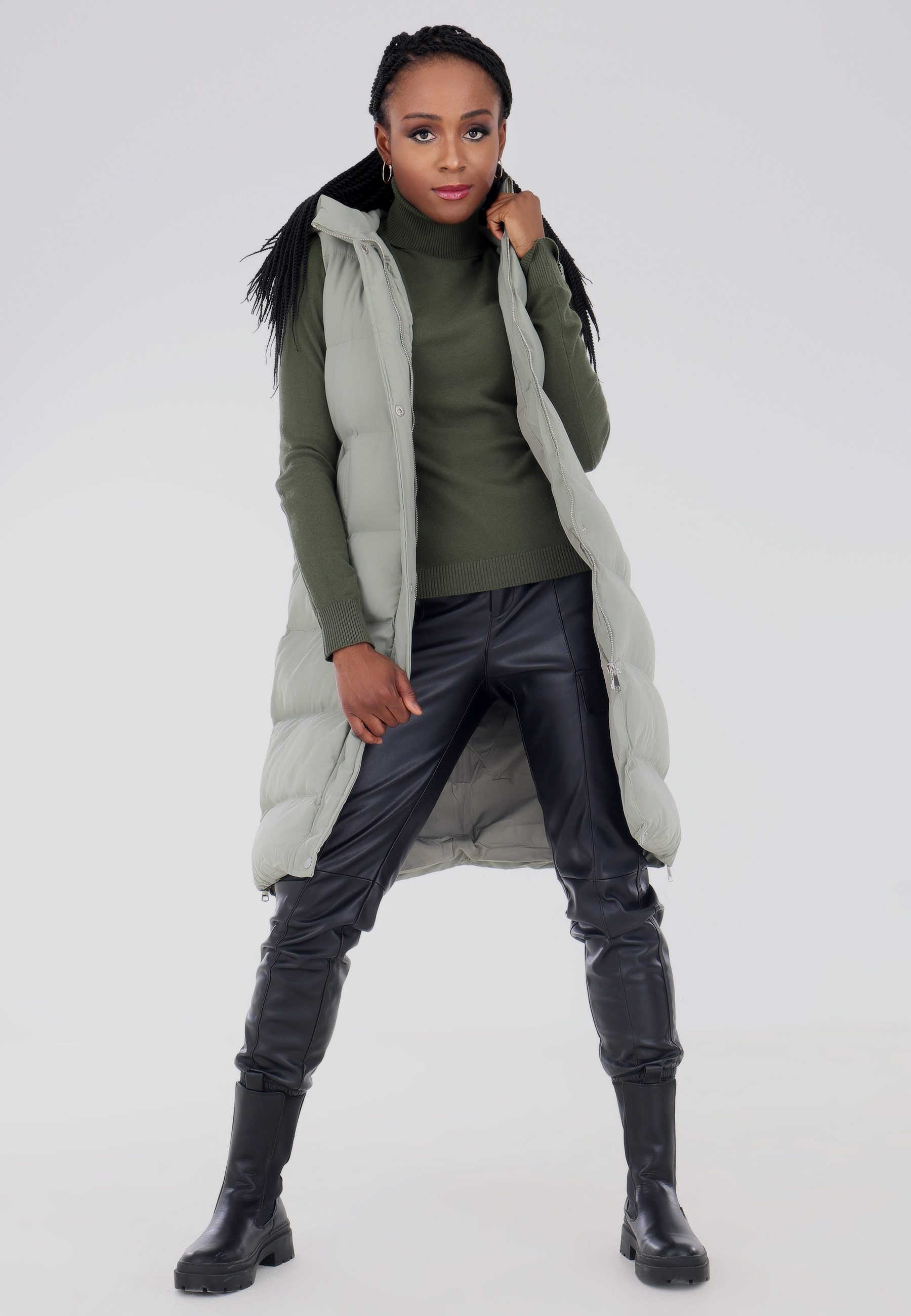YC Fashion & Style Longweste Steppweste mit Kapuze in sportivem Look (Kein Set, 1 -tlg) in Unifarbe