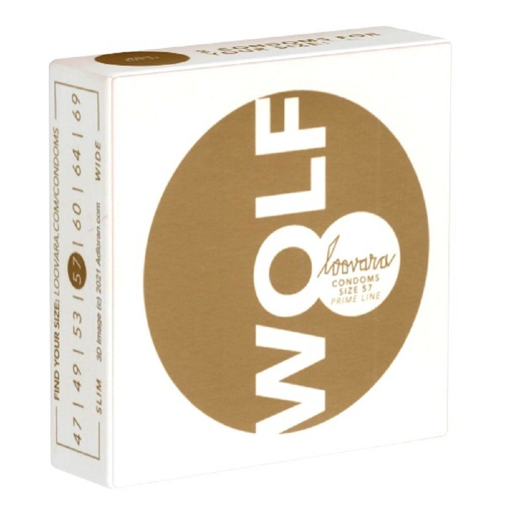 Loovara XXL-Kondome Wolf 57 Packung mit, 3 St., Kondome mit der Größe 57mm, strapazierfähige Maßkondome aus Fairtrade-Latex