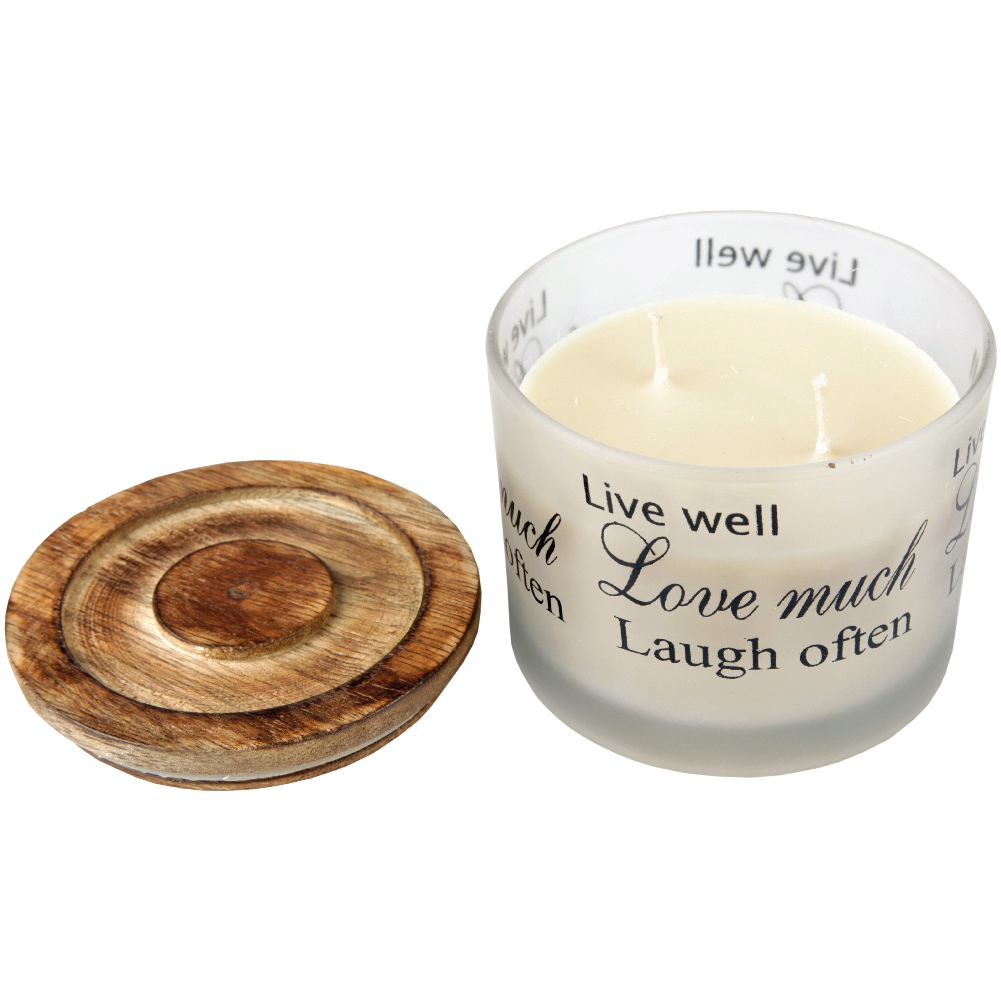 HS Candle Duftkerze im Glas inkl. Holzdeckel, Kokosnuss & Limette, Mehrdocht mit Sprüchen (1-tlg), 2 Dochte, 250 g Wachs, Ø10 x H8 cm, bis zu 24 h Brenndauer