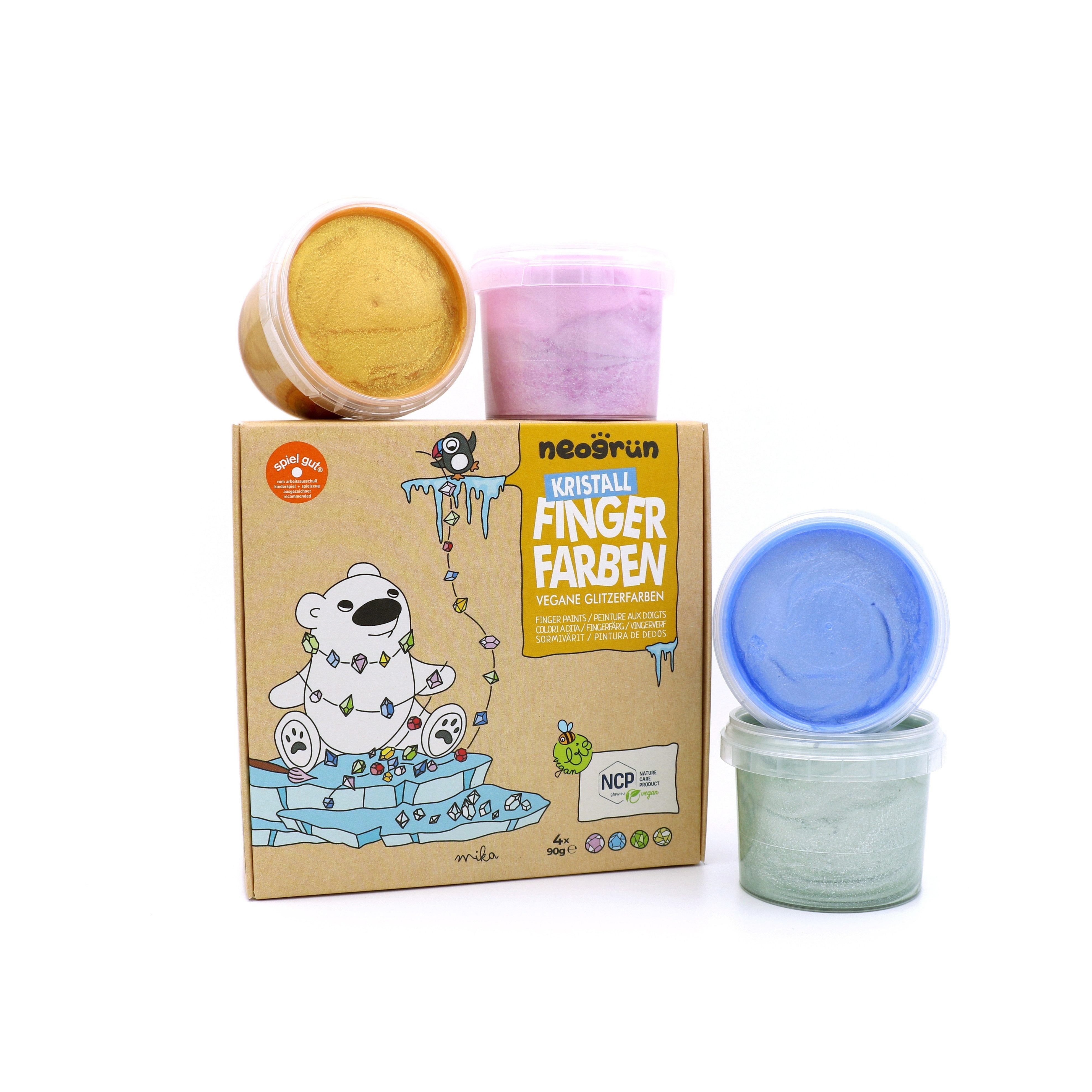 neogrün Fingerfarbe Kristall-Fingerfarben 4er Set Bio-Glitzerfarben für Kinder, vegan