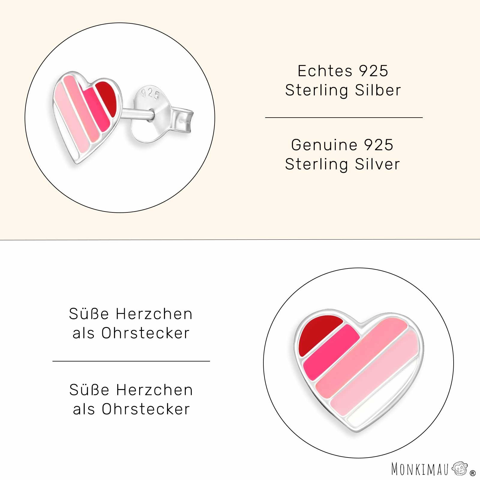 Pinke Silber Herz Paar (Packung) Schmuck Monkimau Ohrstecker Ohrstecker Ohrringe