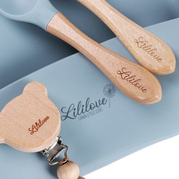 Lililove Geschenkset Neugeborenen-Geschenkset Fine Dining Box Blau (Baby/ Kleinkinder Geschirr Set 9-teilig) Aus 100% Silikon in Lebensmittelqualität, antibakteriell