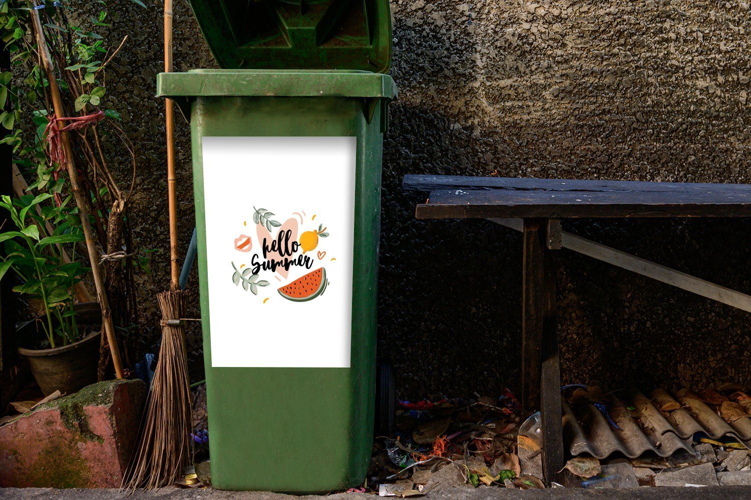 MuchoWow - Sommer St), (1 Sticker, Blätter Wandsticker Container, Mülleimer-aufkleber, Abfalbehälter Mülltonne, Zitrone -