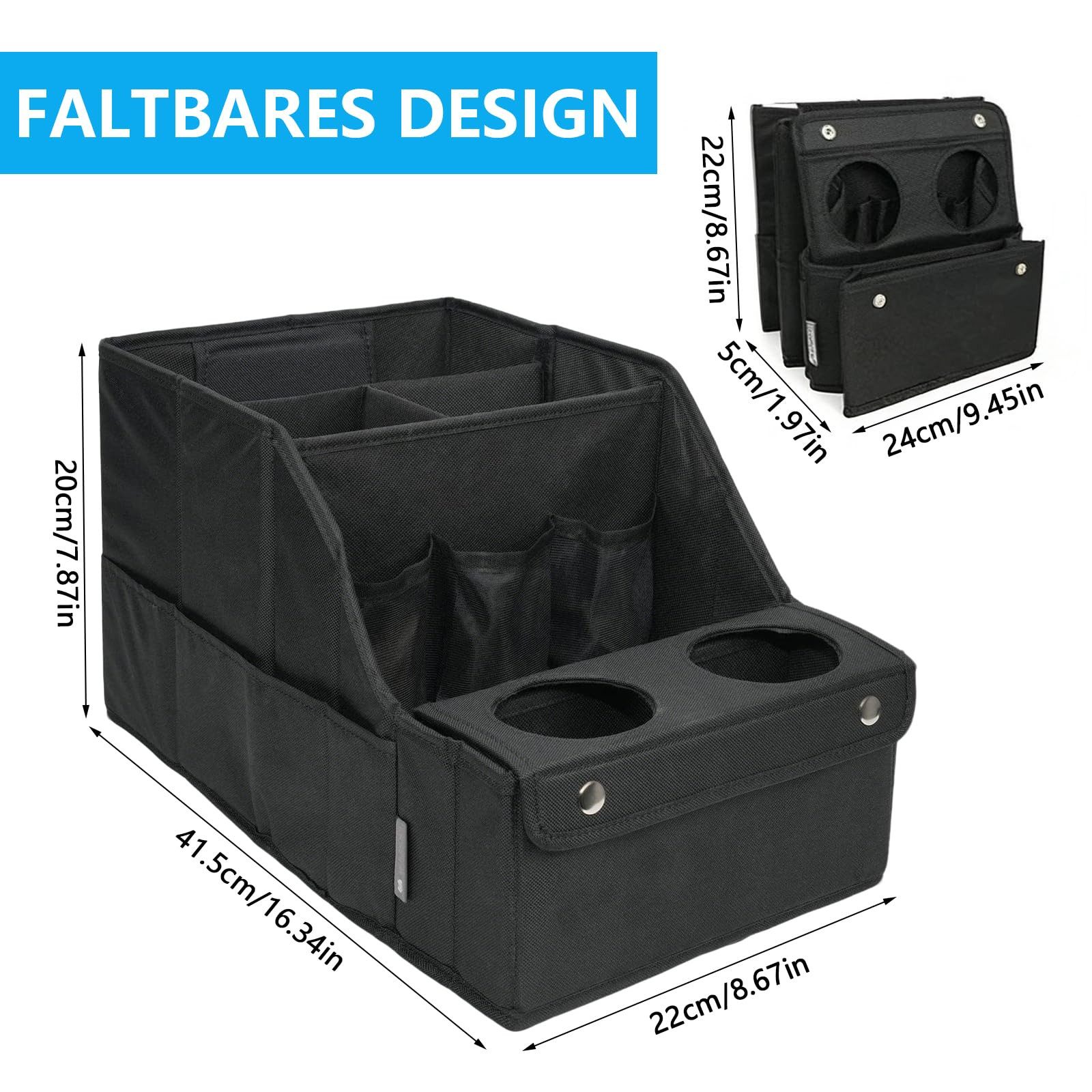 Kityhome Klappbox Faltbarer Auto-Organizer für Rücksitz – Staufächer, Becherhalter, Faltbares Design,Wasserabweisend,Sicherheitsgurt-Befestigung