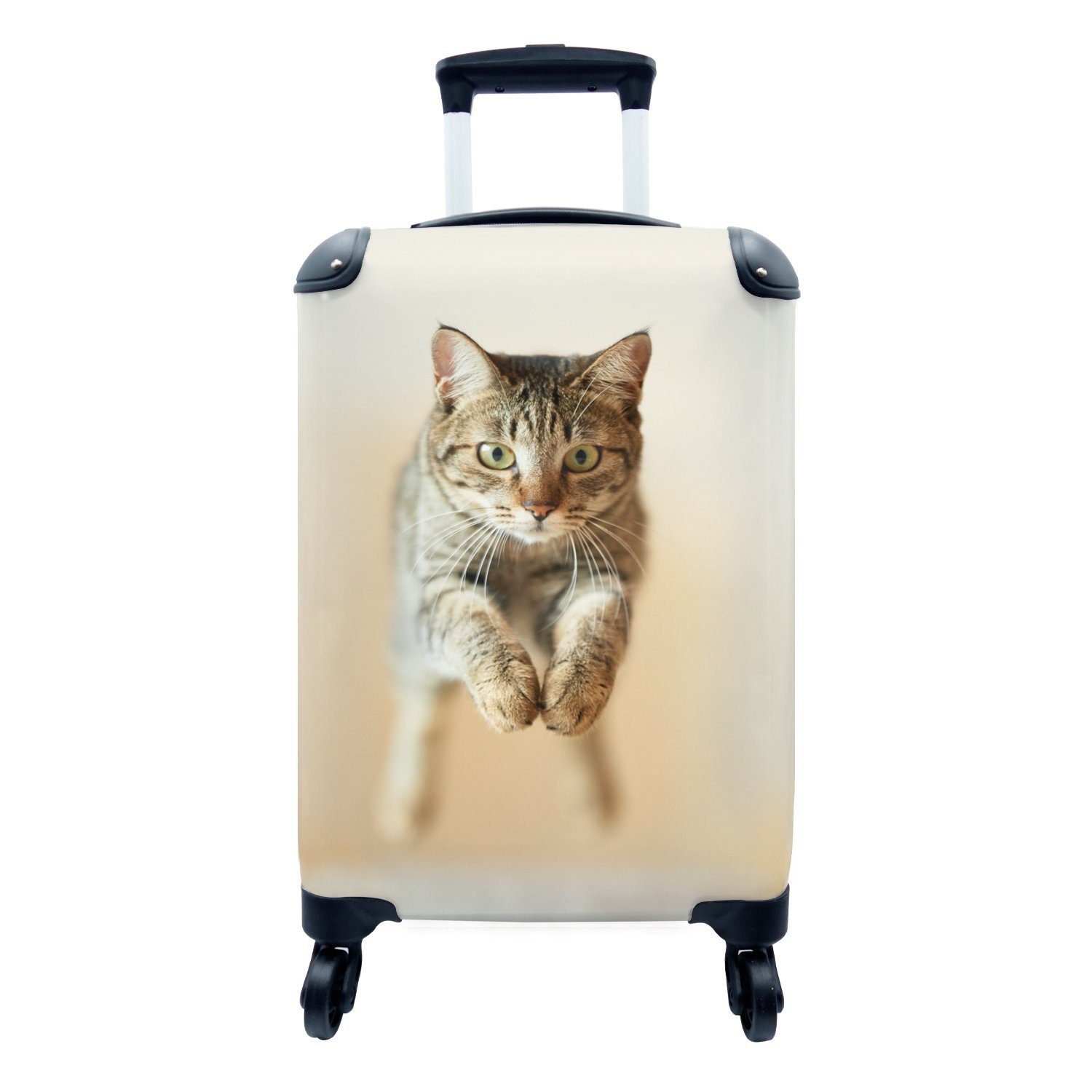 MuchoWow Handgepäckkoffer Katze rollen, Ferien, für Reisekoffer Trolley, mit - Handgepäck 4 Braun Reisetasche Rollen, Springen, 