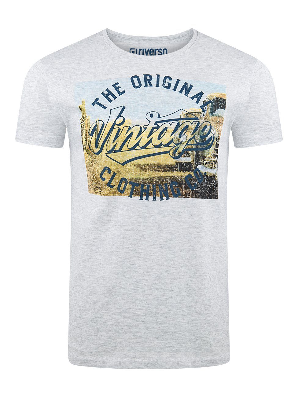riverso T-Shirt Herren Fotoprintshirt RIVLukas Regular Fit (1-tlg) Kurzarm Tee Shirt mit Rundhalsausschnitt aus 100% Baumwolle Hellgrau (KJD)