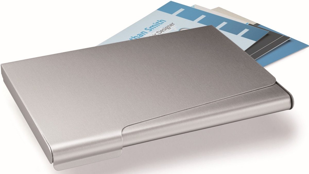 DURABLE Visitenkartenhülle Visitenkarten-Box für 20 Karten metallic silber