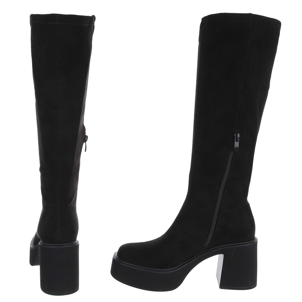 Ital-Design Damen Kniehohe Stiefel mit Blockabsatz und Plateau Plateaustiefel (92269143) Blockabsatz Stiefel in Schwarz – Bild 5 von 5