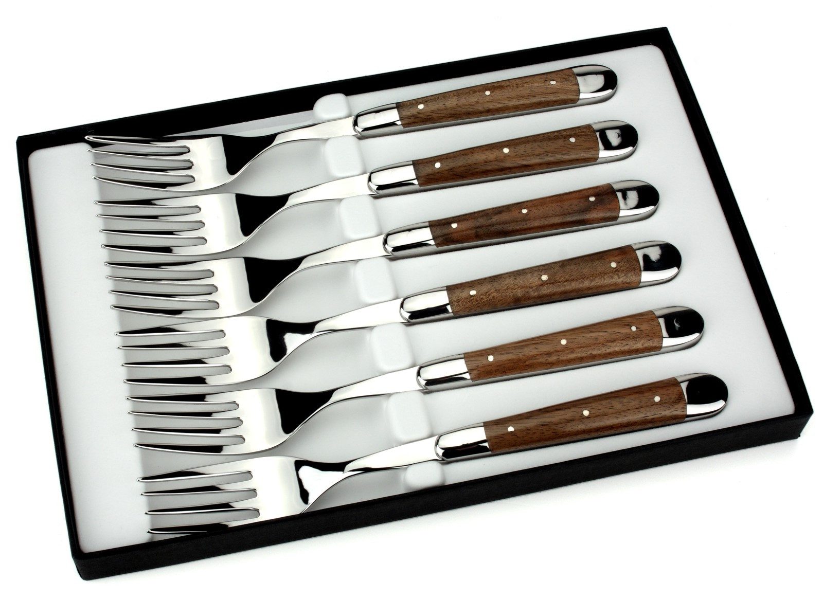 Forge de Laguiole Steakbesteck FE6 2M IN NO BRI, 6 Gabeln - Griff Nussbaum - Stahl glänzend