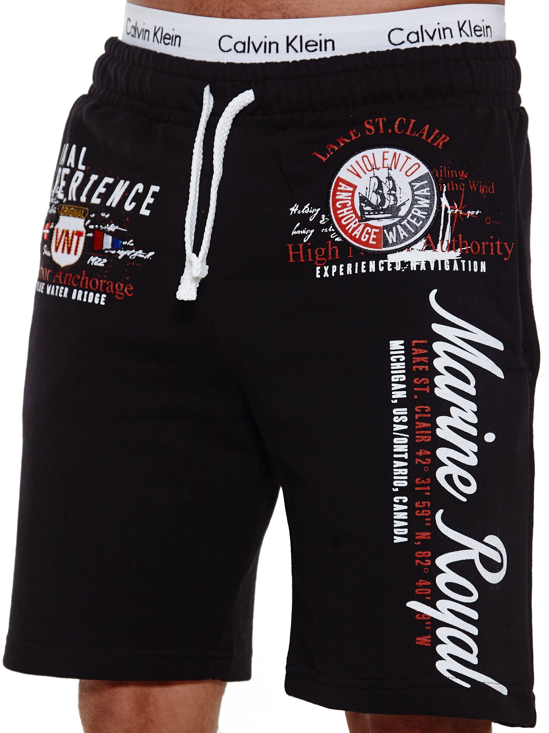 OneRedox Shorts SH-3728 (Kurze Hose Bermudas Sweatpants, 1-tlg., im modischem Design) Fitness Freizeit Casual Schwarz Weiß | Shorts
