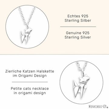 Monkimau Kette mit Anhänger Origami Katzen Halskette Damen Silber Schmuck (Packung)