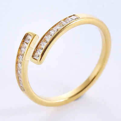 Eyecatcher Fingerring Offener eleganter Ring Gold Rosé oder Silber mit Edelsteinen, Offen, Band