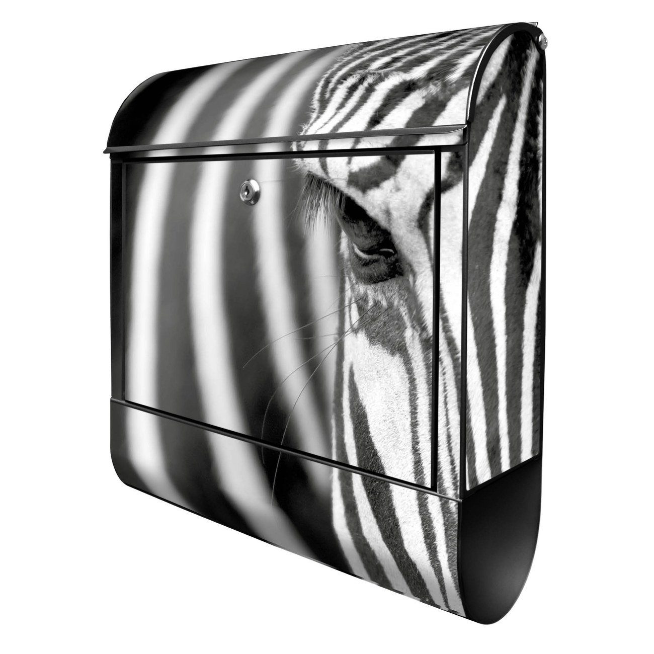 schwarz x 14cm Stahl En banjado Wandbriefkasten Face Zebra x 39 mit witterungsbeständig, 47 Zeitungsfach), pulverbeschichtet, (Wandbriefkasten
