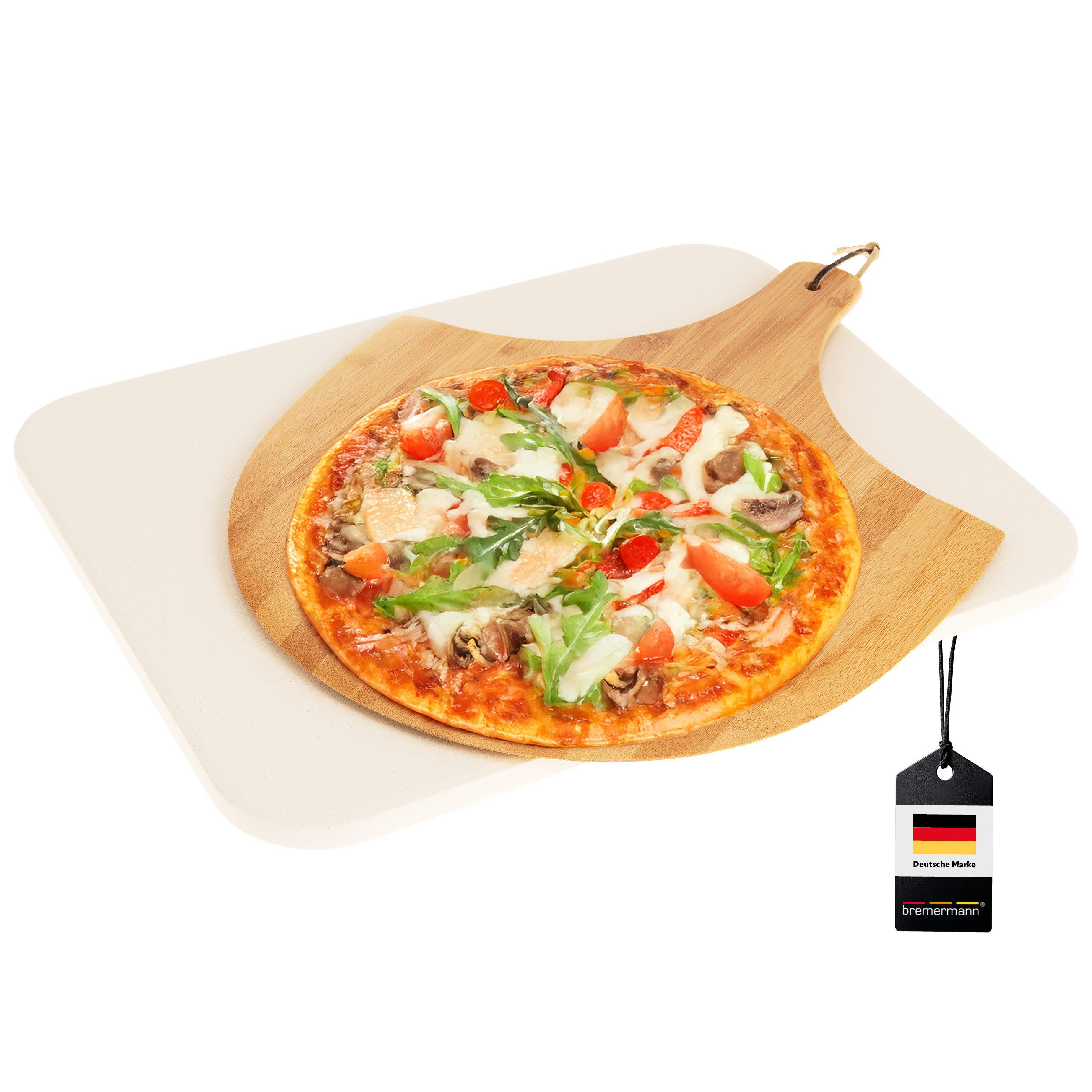 bremermann Pizzastein Pizzastein-Set 2tlg // Pizzastein inkl. Pizzaheber // ca. 30 x 38 cm, Cordierit, (1-St), inkl. Pizzaschaufel