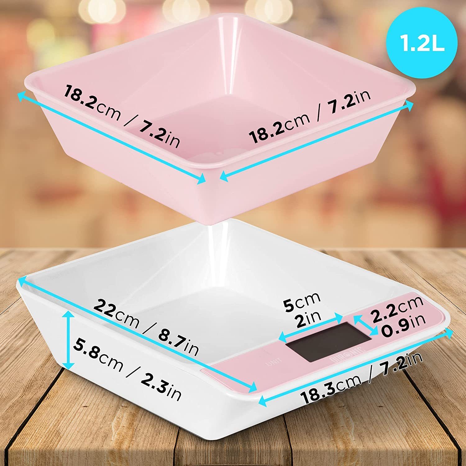 Duronic Küchenwaage, KS100 PK Küchenwaage, 5 kg Digitalwaage mit 1,2 L Schüssel