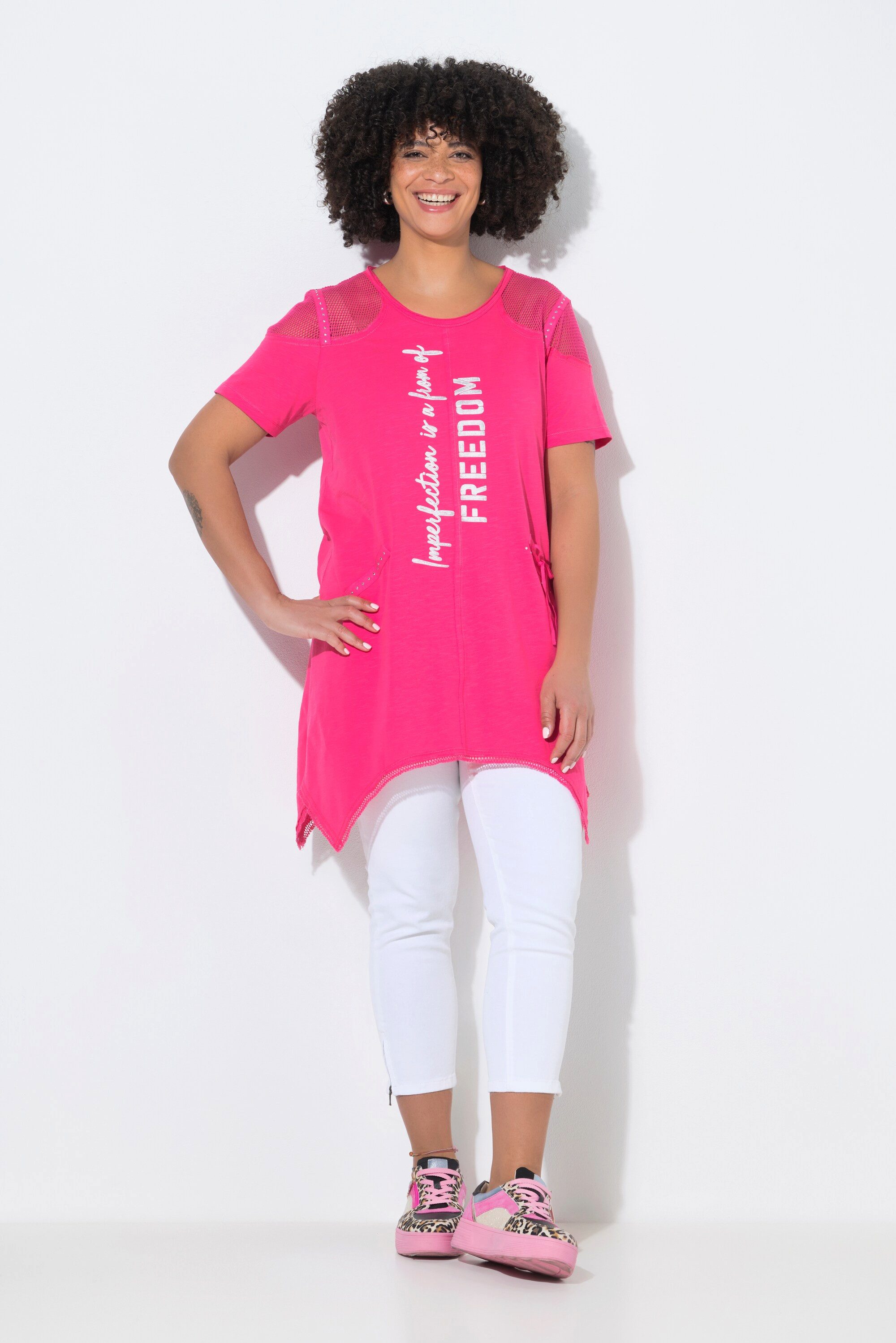 T-Shirt T-Shirt A-Linie Schmucknaht Schulter-Netz