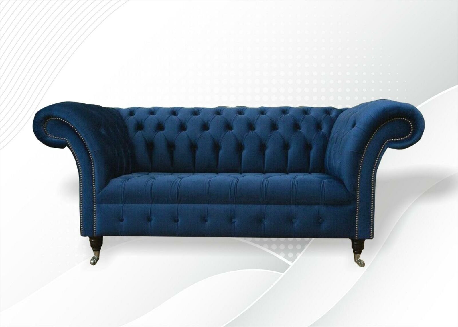 JVmoebel Chesterfield-Sofa, Design Chesterfield Sofagarnitur 2 Sitzer Couch Textil Blau Polster