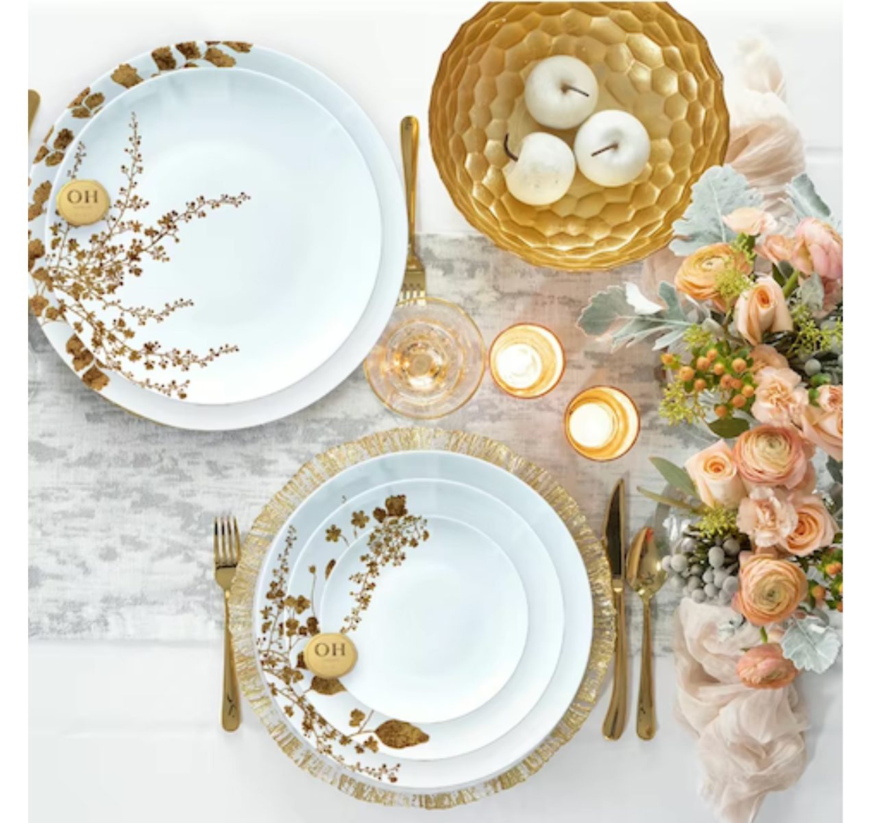 Quality Elegance Speiseteller Elegant Golden Leaf 4-Pcs Elegantes Geschirrset, Essteller