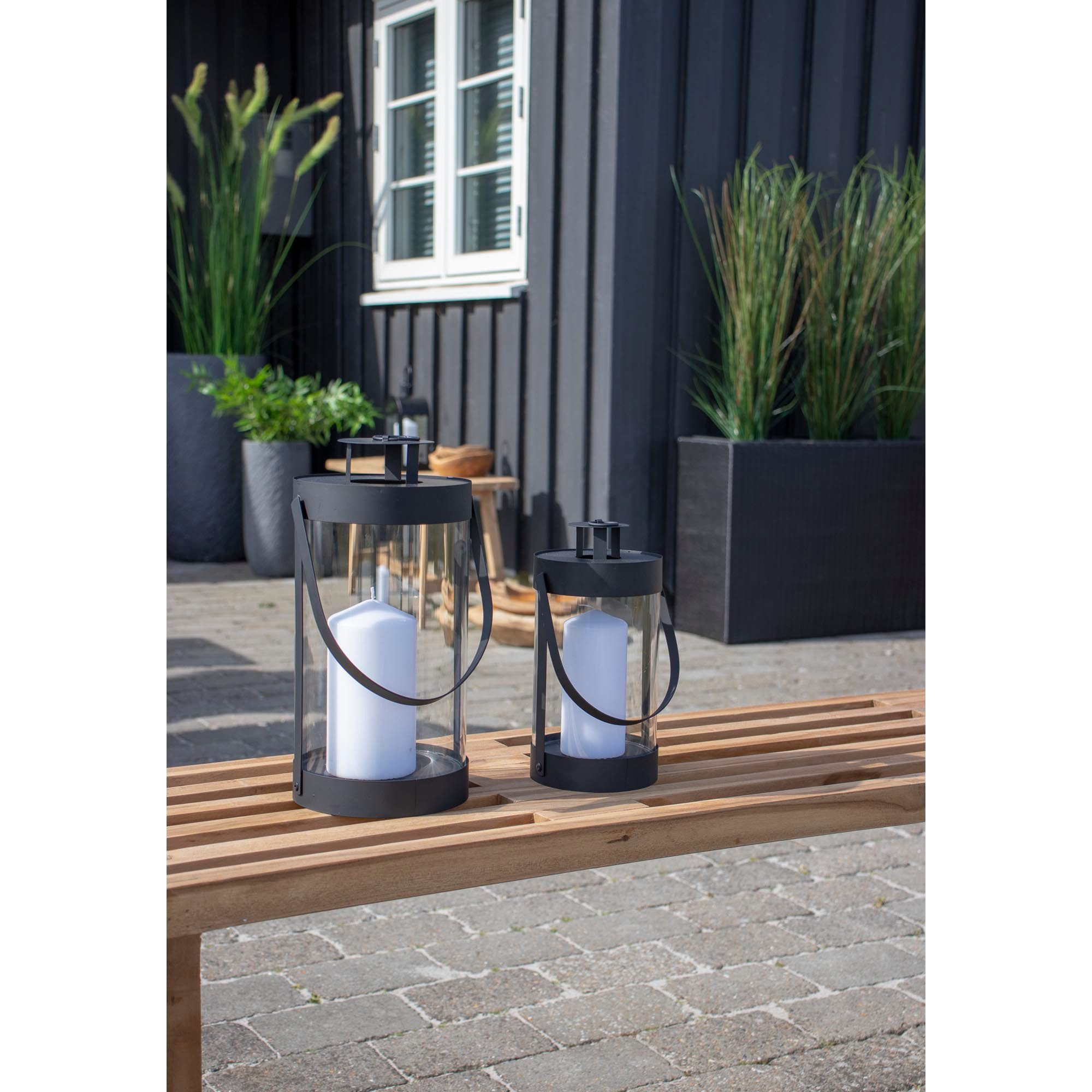 tinkaro LED Laterne Bondi Laternen Set 2-teilig 12 x 15 x 24-32 cm Schwarz, Stimmungsvolle Windlichter als Deko-Set für verschiedene Wohnräume