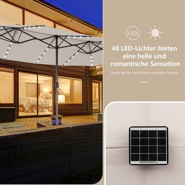 COSTWAY Sonnenschirm, 450 x 260 cm, LED-Solar-Beleuchtung, UPF 50+, mit Ständer