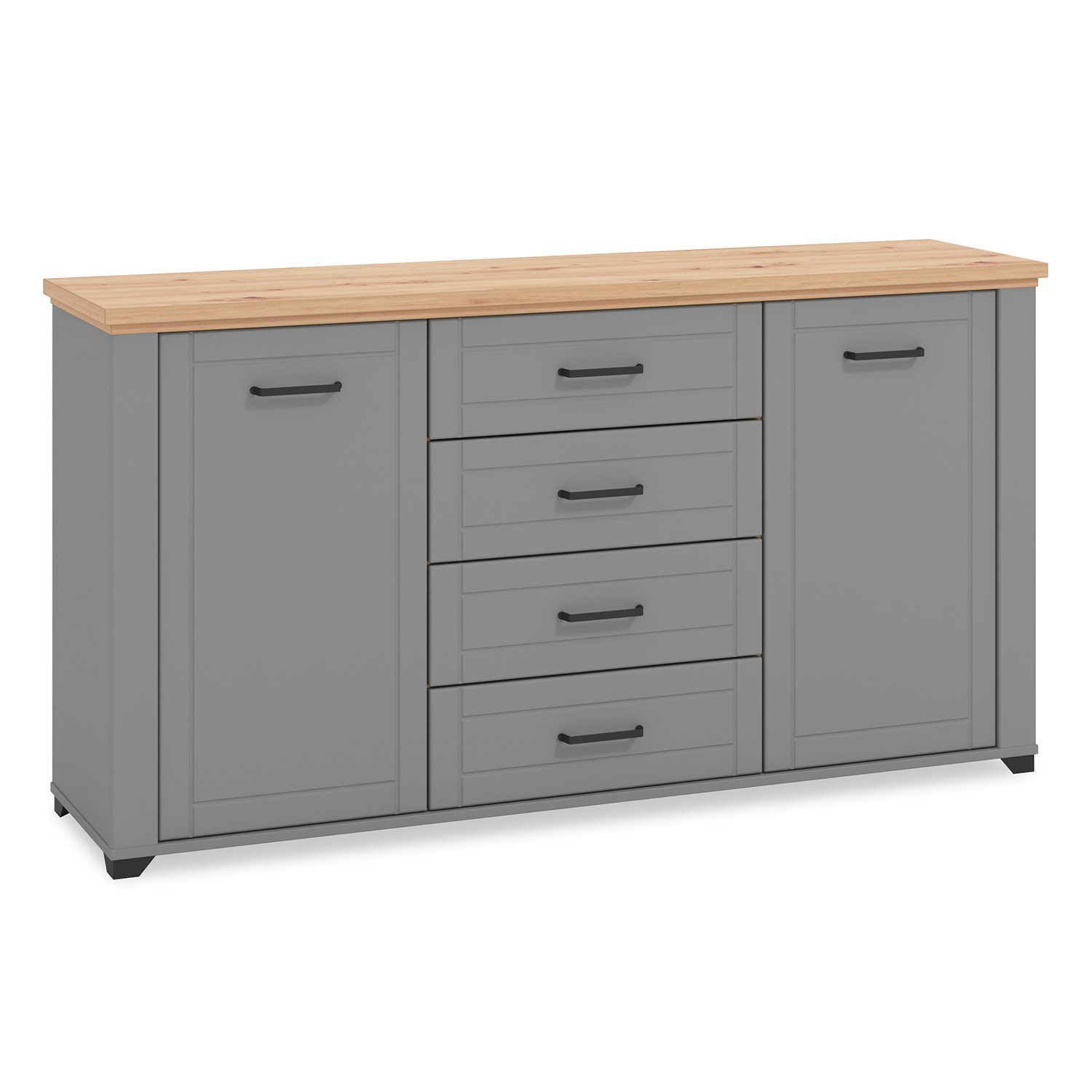 Homestyle4u Kommode Sideboard Anrichte Grau Holz Natur Wohnzimmerschrank mit Schubladen