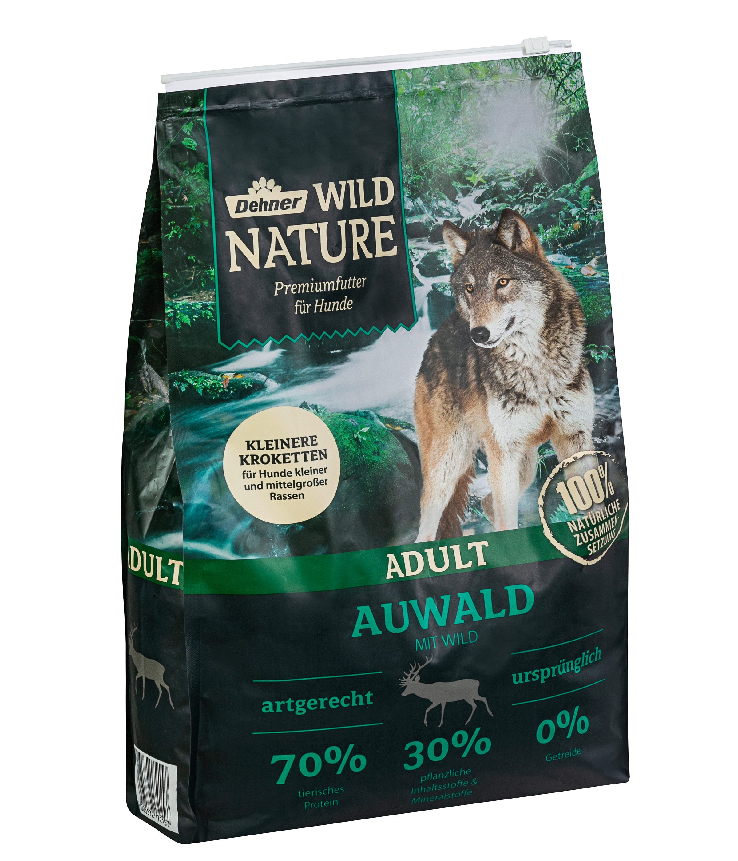 Dehner Wild Nature Hundefutter Auwald, Kroketten Wild, Trockenfutter für: Hunde, getreidefreies und zuckerfreies Trockenfutter für ausgewachsene Hunde