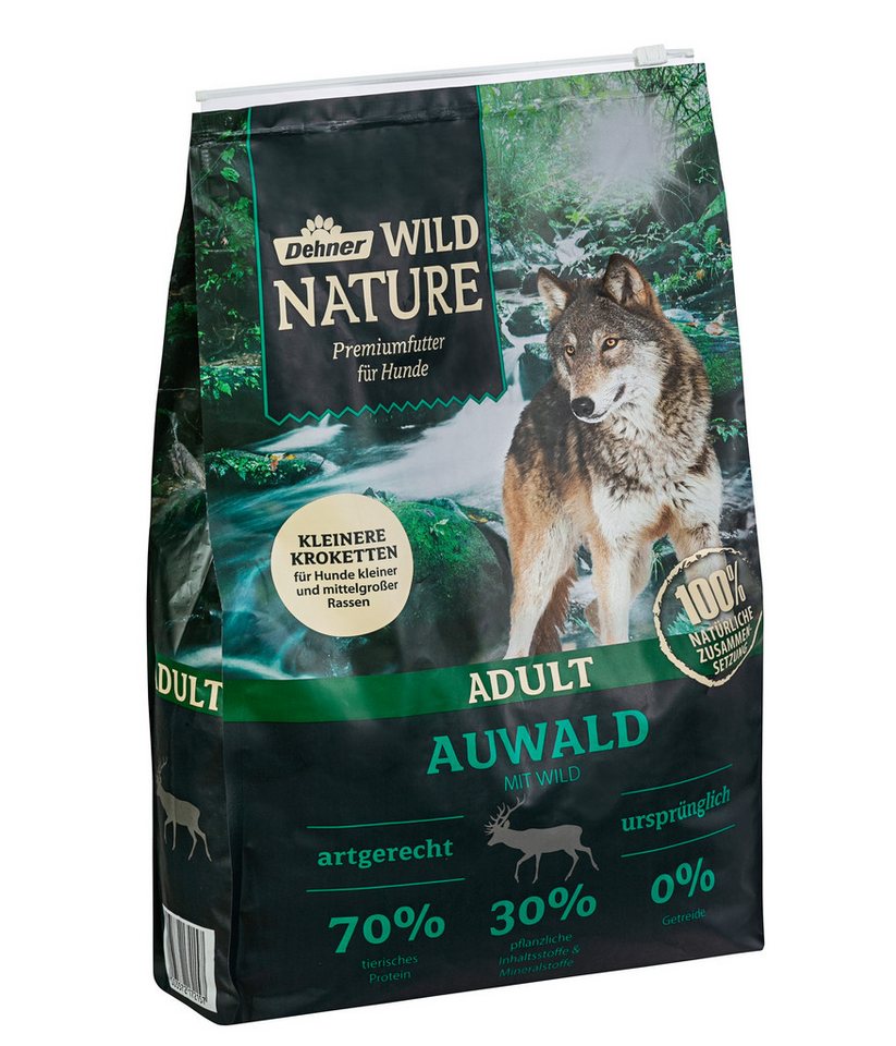 Dehner Wild Nature Hundefutter Auwald, Kroketten Wild, Trockenfutter für: Hunde, getreidefreies und zuckerfreies Trockenfutter für ausgewachsene Hunde