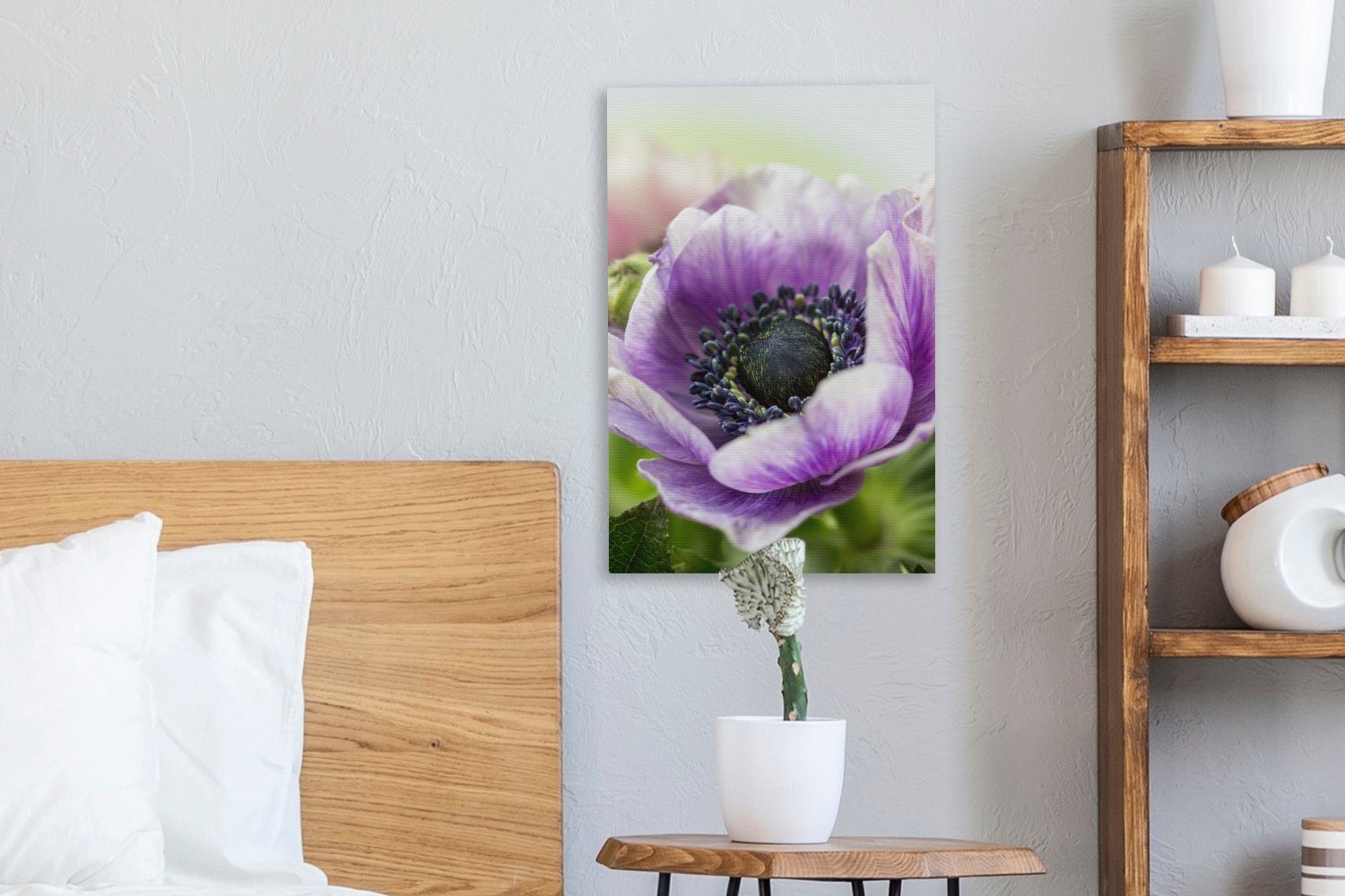 OneMillionCanvasses® Leinwandbild Nahaufnahme 20x30 Zackenaufhänger, inkl. cm fertig violetten bespannt Anemone, (1 einer St), Leinwandbild Gemälde
