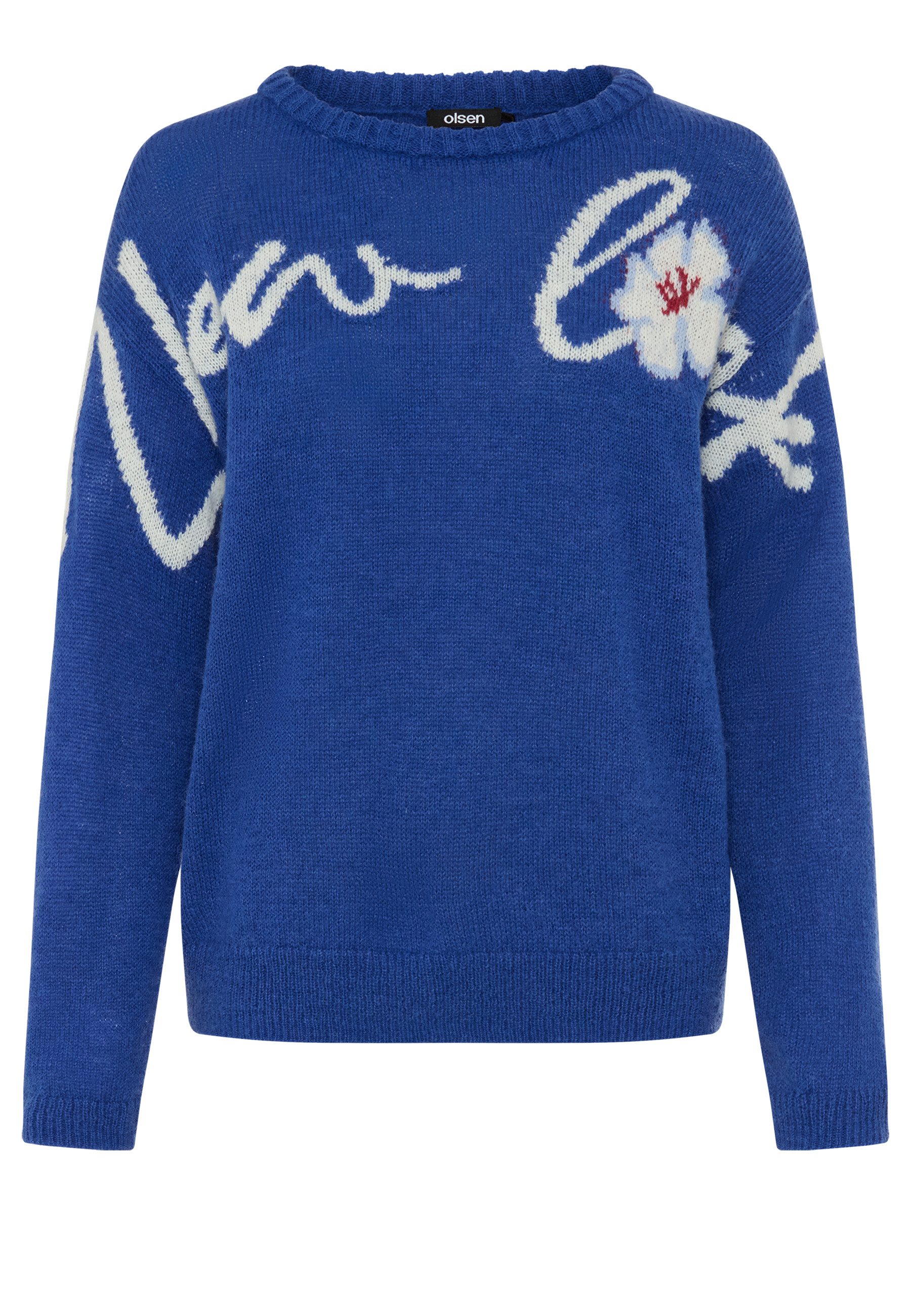 Olsen Strickpullover mit Panneaux-Dessin und U-Boot-Ausschnitt