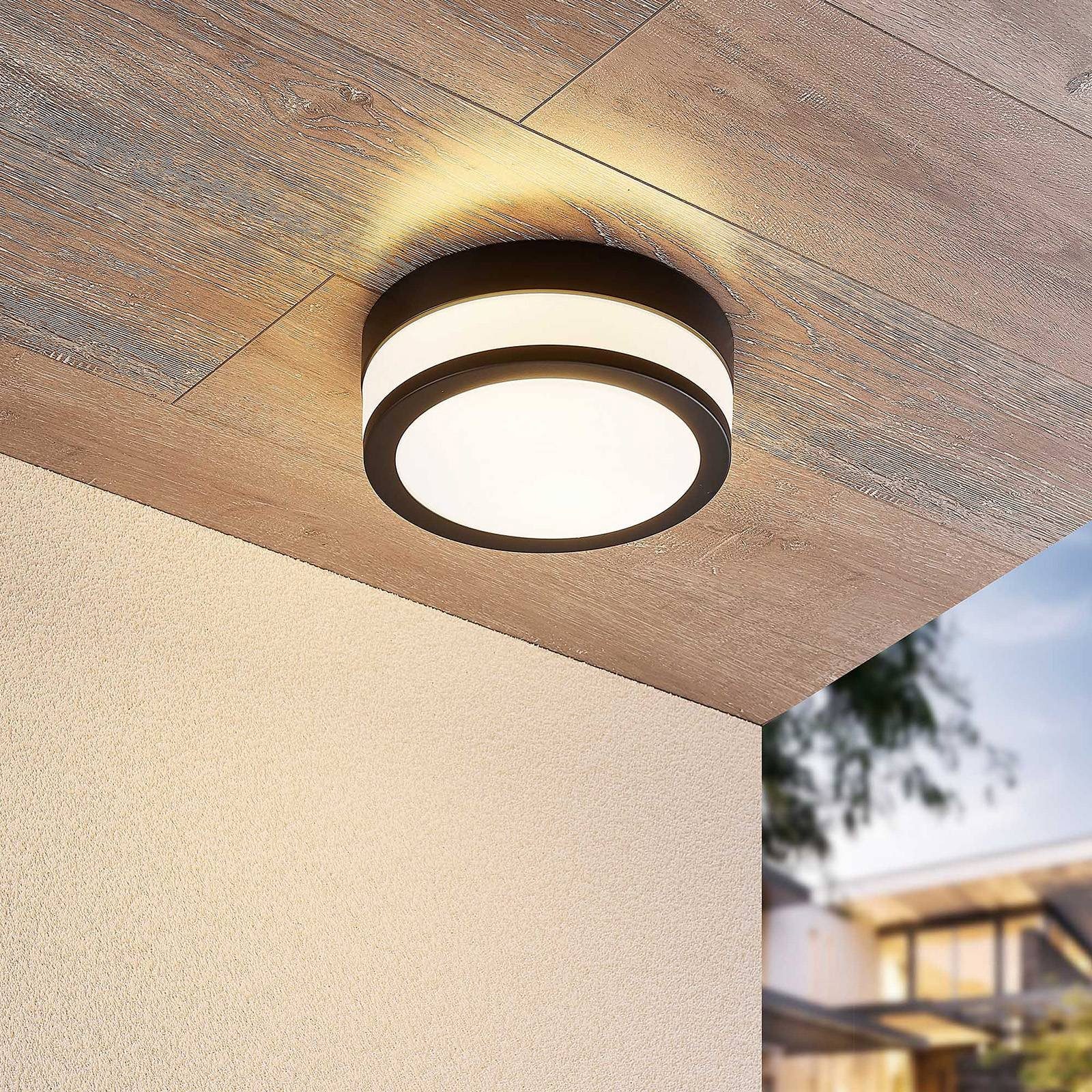 Lindby Deckenleuchten Flavi, Metall, Schwarz IP44, 2 x 15 W LED