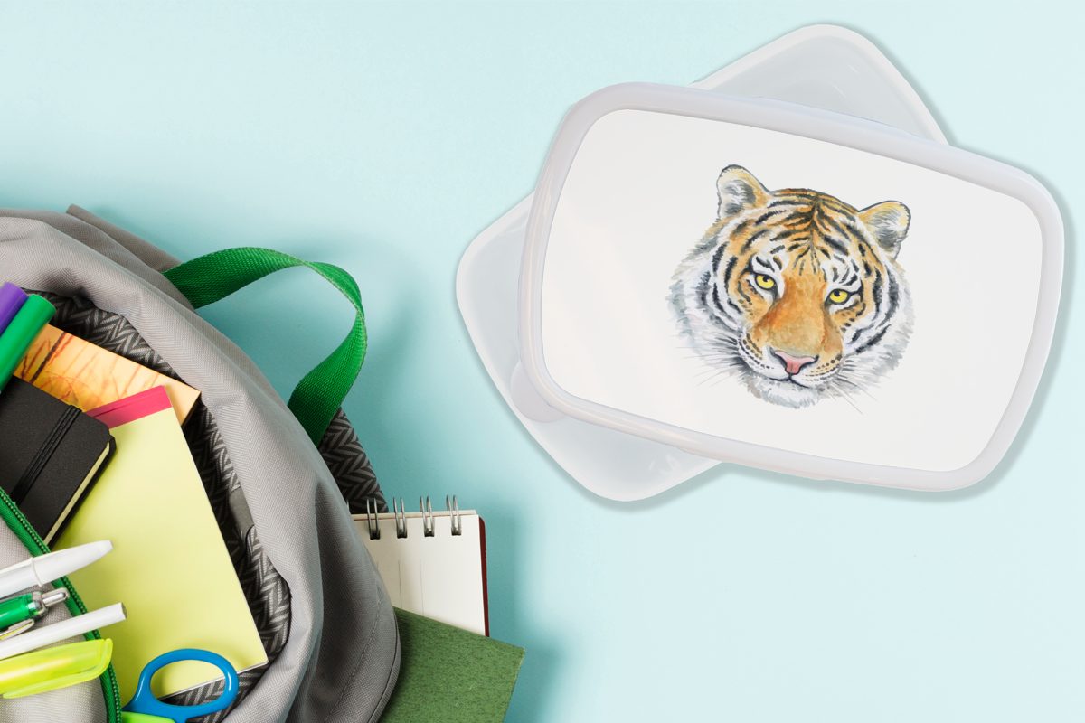 Kopf Jungs - Tiger Brotbox Kinder (2-tlg), Gelb, für Erwachsene, - und Mädchen Brotdose, Kunststoff, für weiß Lunchbox MuchoWow und