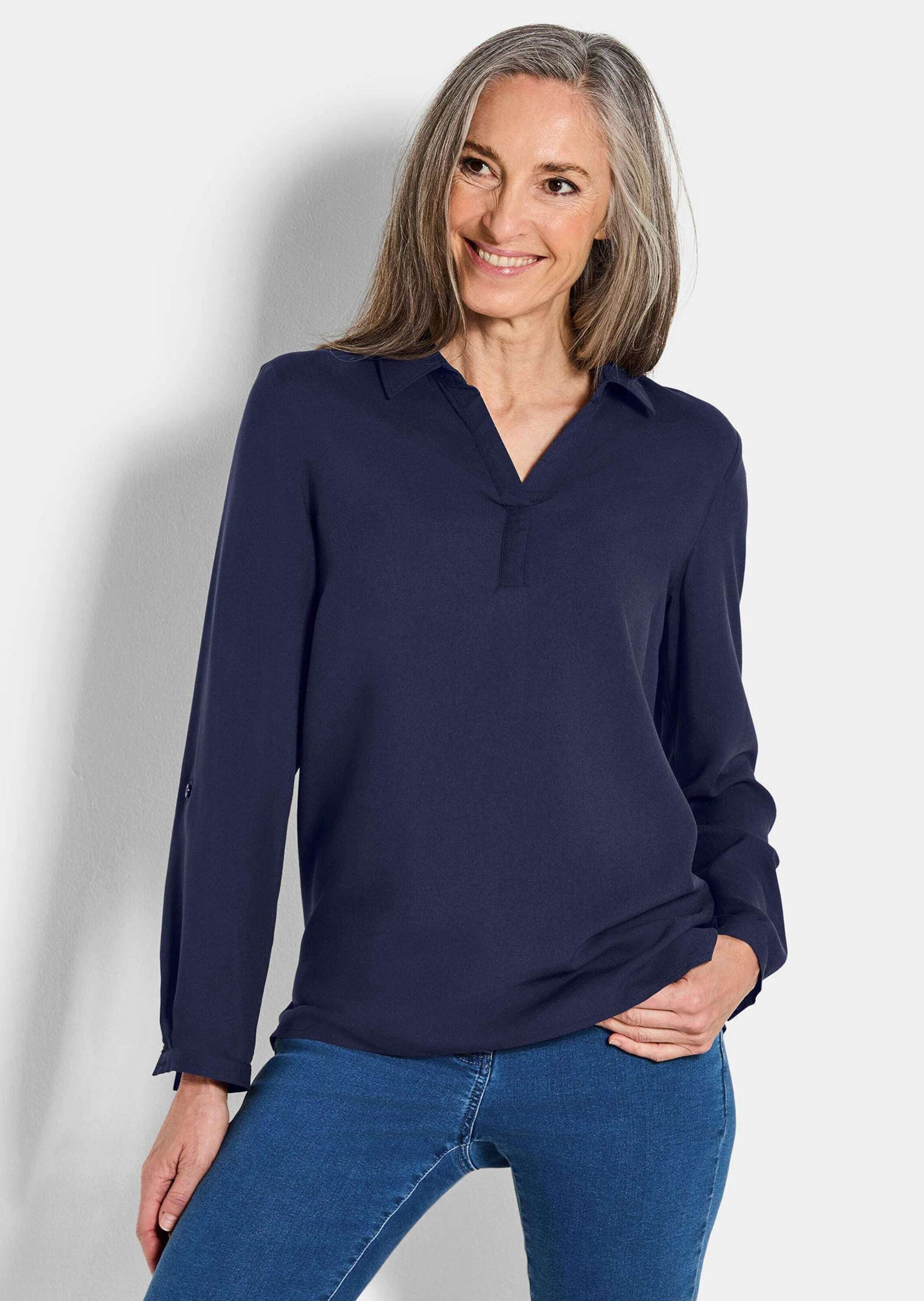 GOLDNER Klassische Bluse Zeitlose Viskosebluse mit Hemdkragen Fließende Hem günstig online kaufen