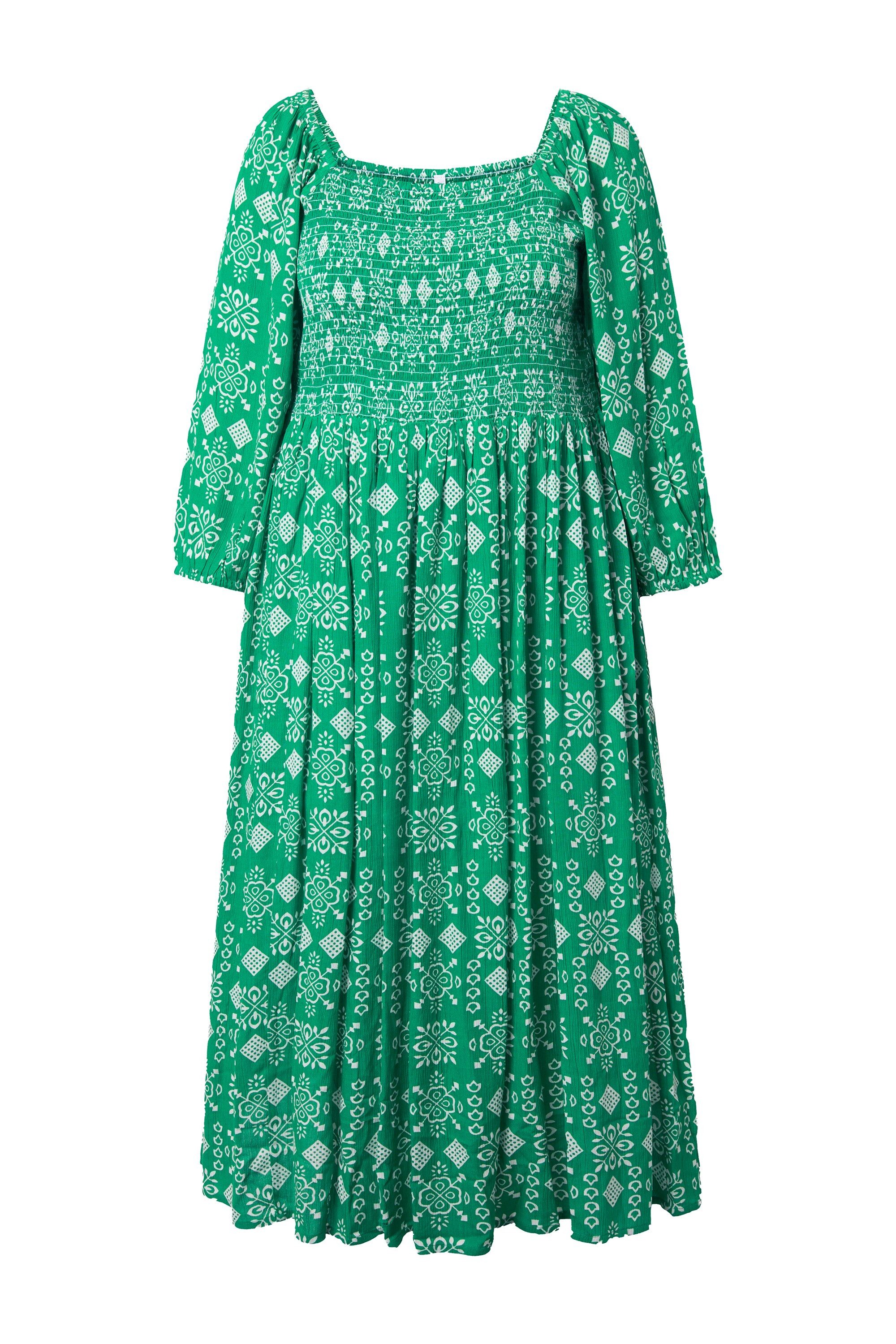 Midikleid Midikleid A-Linie Carré-Ausschnitt 3/4-Arm