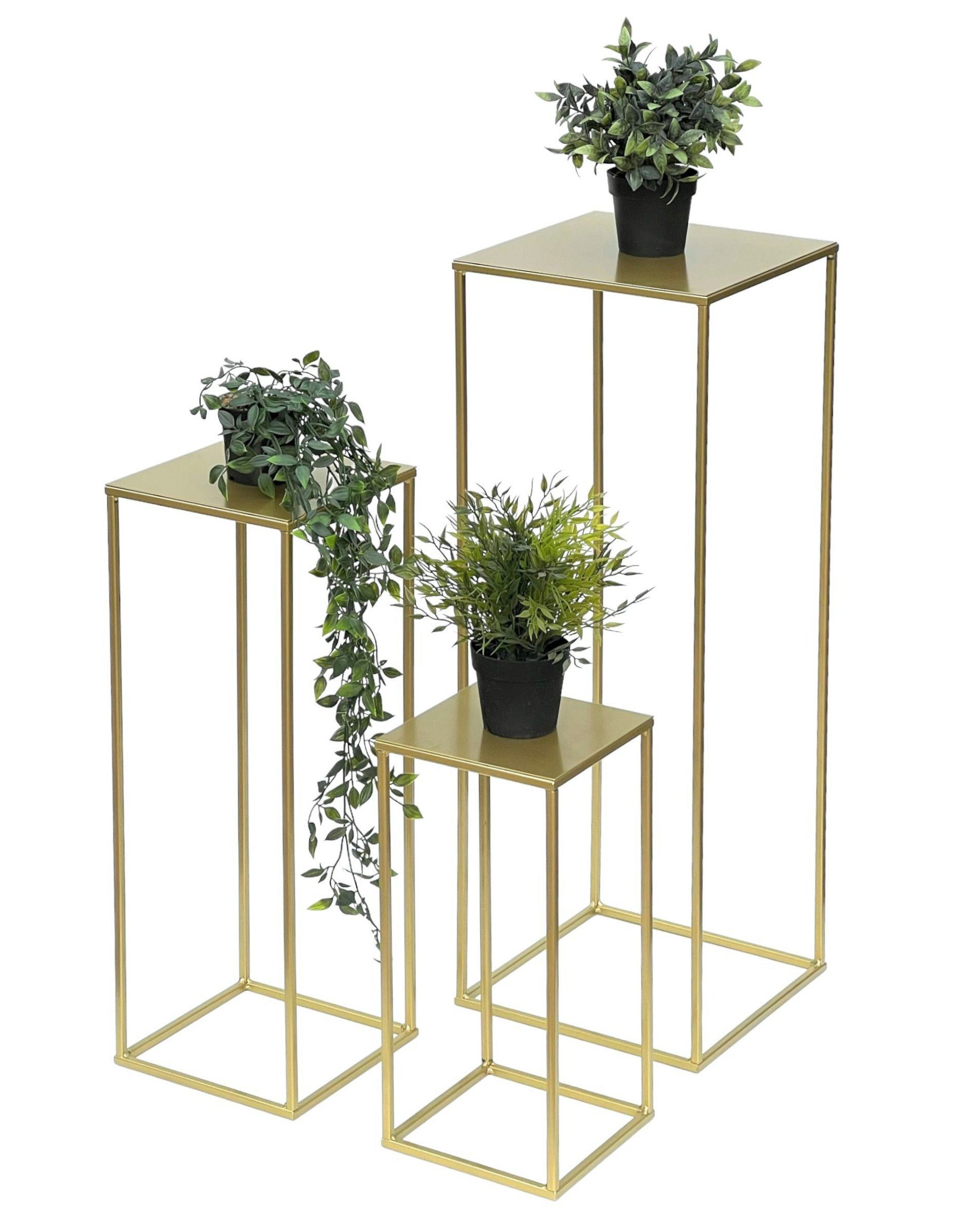 DanDiBo Blumenständer Blumenhocker Metall Gold Eckig 3er Set Blumenständer Beistelltisch