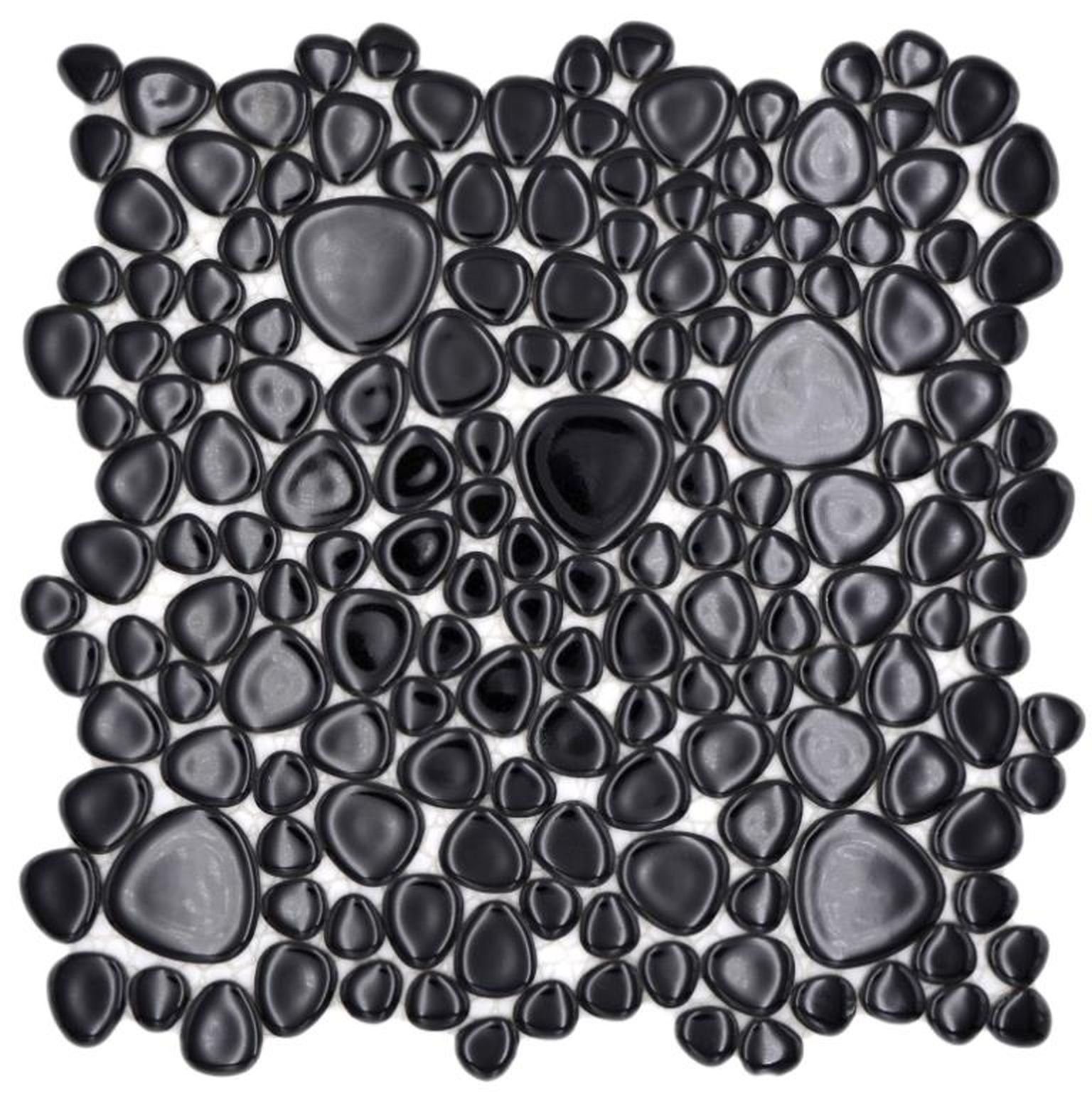 Mosani Mosaikfliesen Oval Keramikmosaik Mosaikfliesen schwarz glänzend / 10 Matten | Fliesen