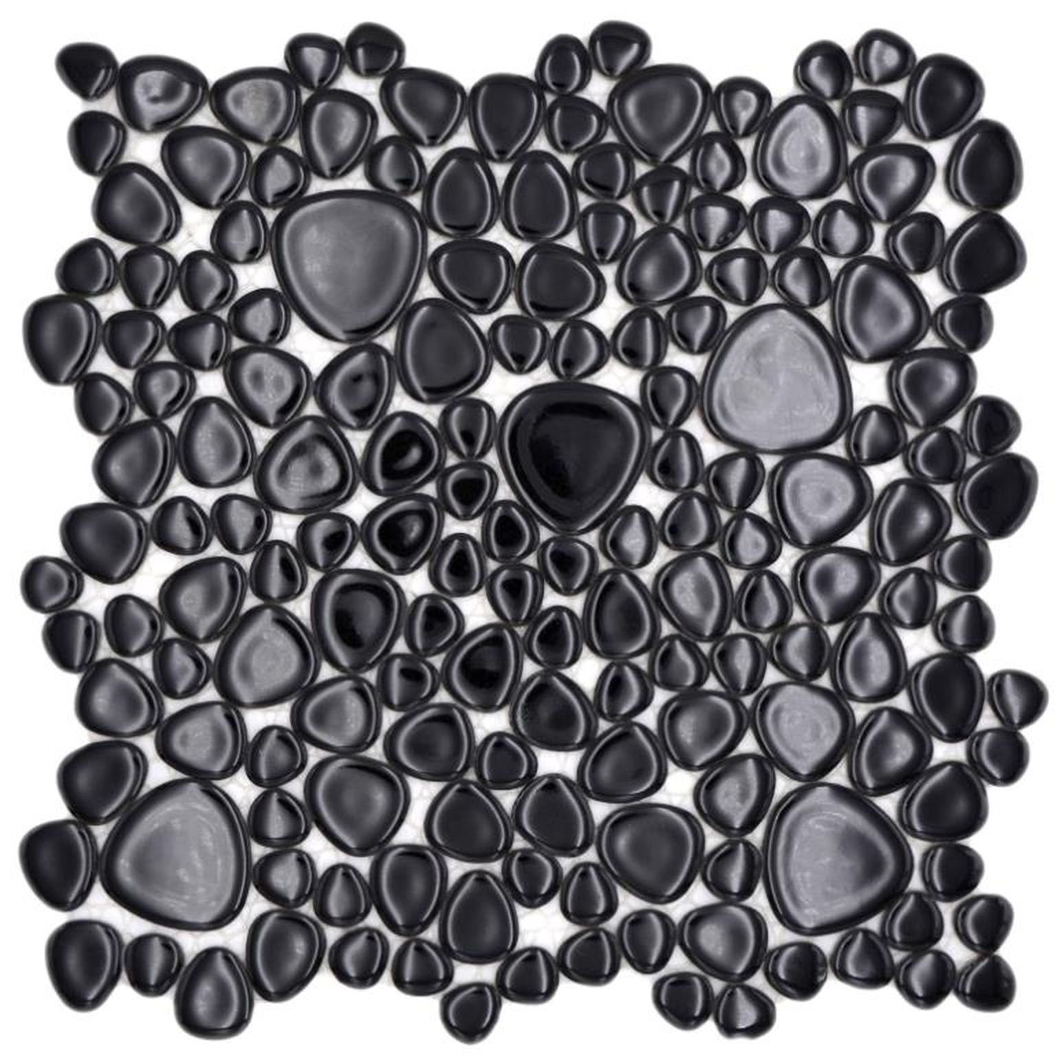 Mosani Mosaikfliesen Kieselmosaik Pebbles Keramikdrops schwarz glänzend Fli günstig online kaufen