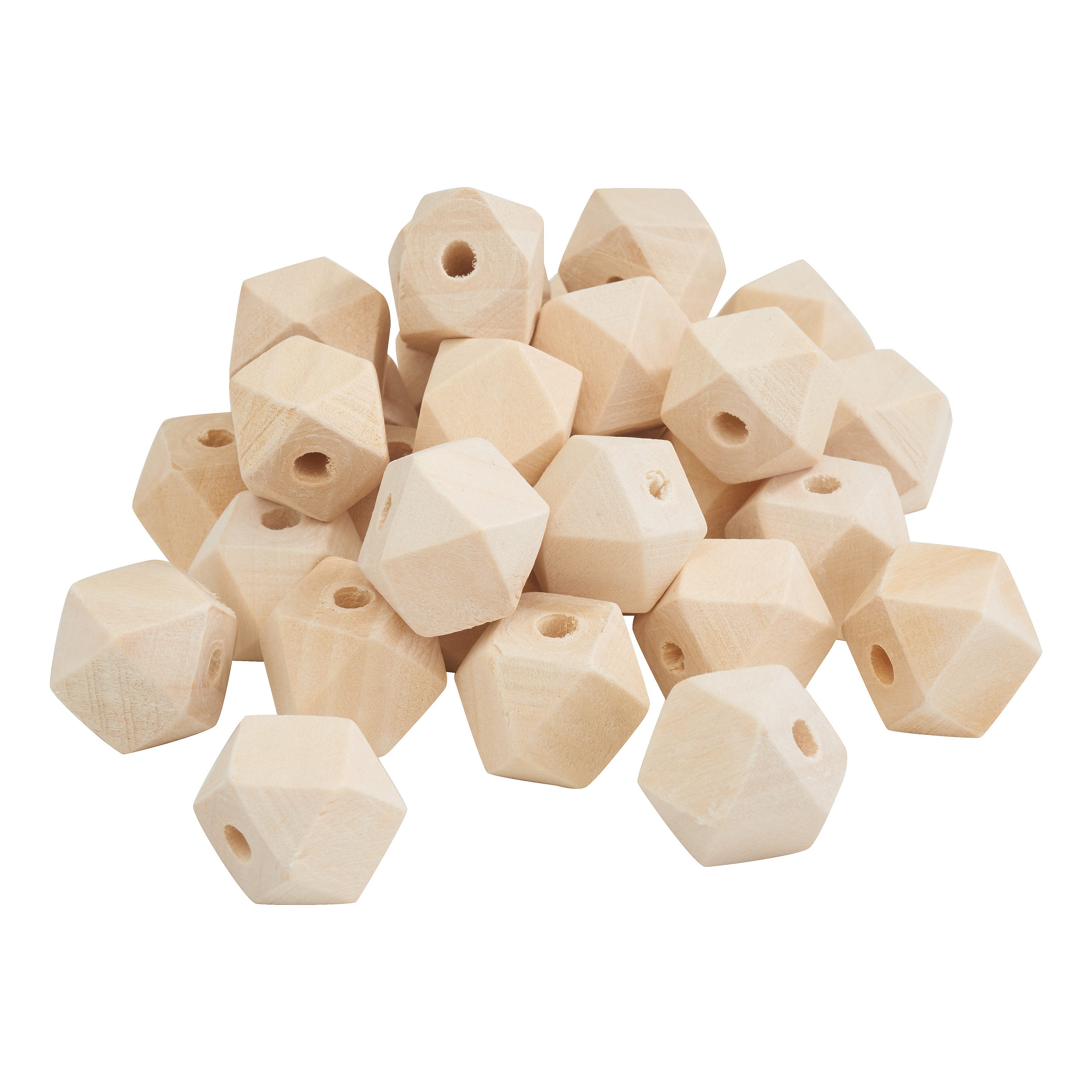 VBS Bastelperlen Bastel-Holzperlen, (31-tlg), Kugel, Diamant, Würfel