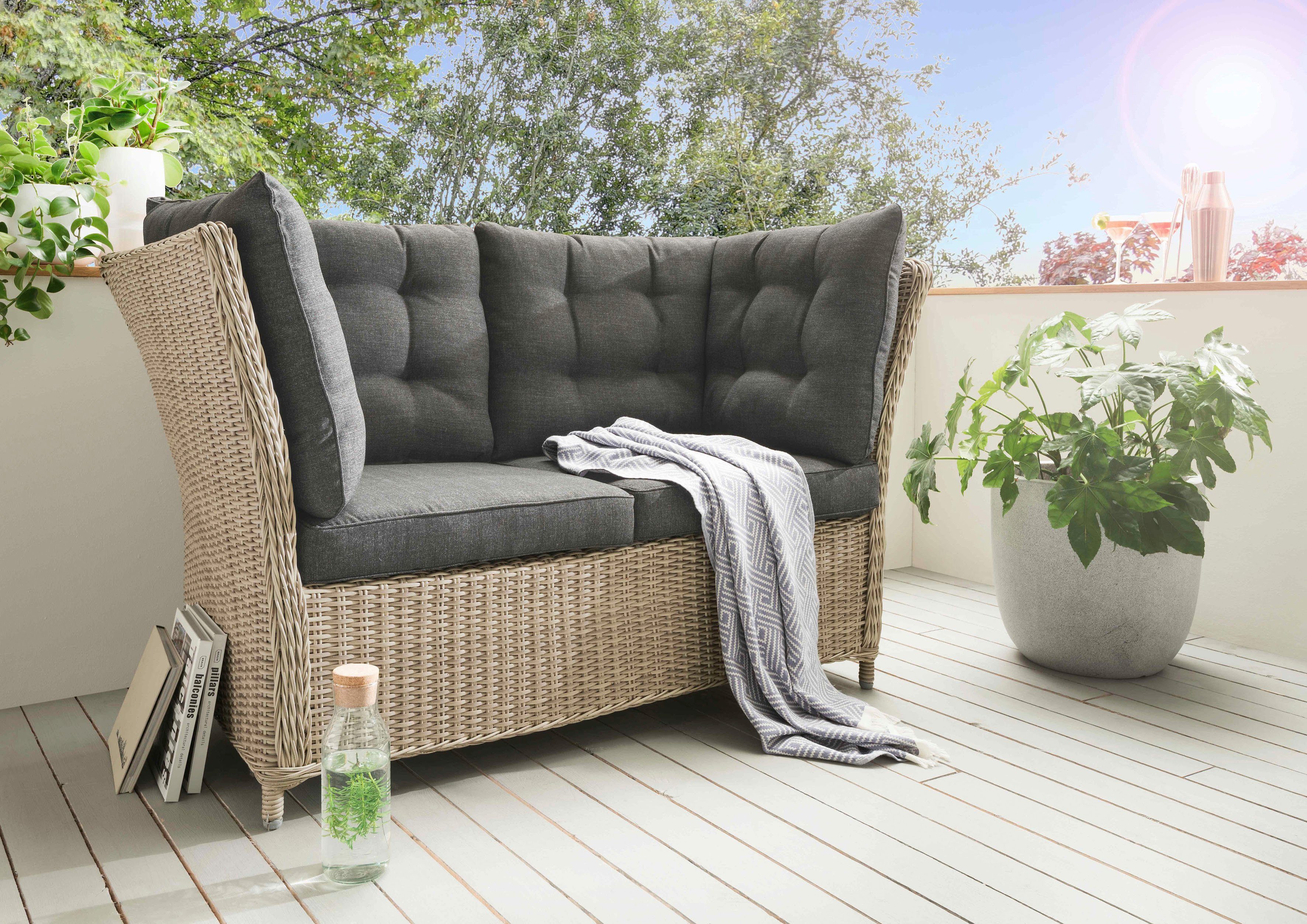 Destiny Gartenlounge-Bank PALMA (1x 2er Bank, inkl. Auflagen), Polyrattan, Aluminium