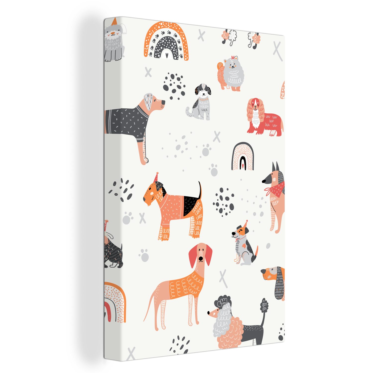 OneMillionCanvasses® Leinwandbild Hund Illustration mit cm einen, inkl. Hunden gegen bespannt Arten (1 20x30 St), fertig Gemälde, verschiedenen von Zackenaufhänger, Leinwandbild