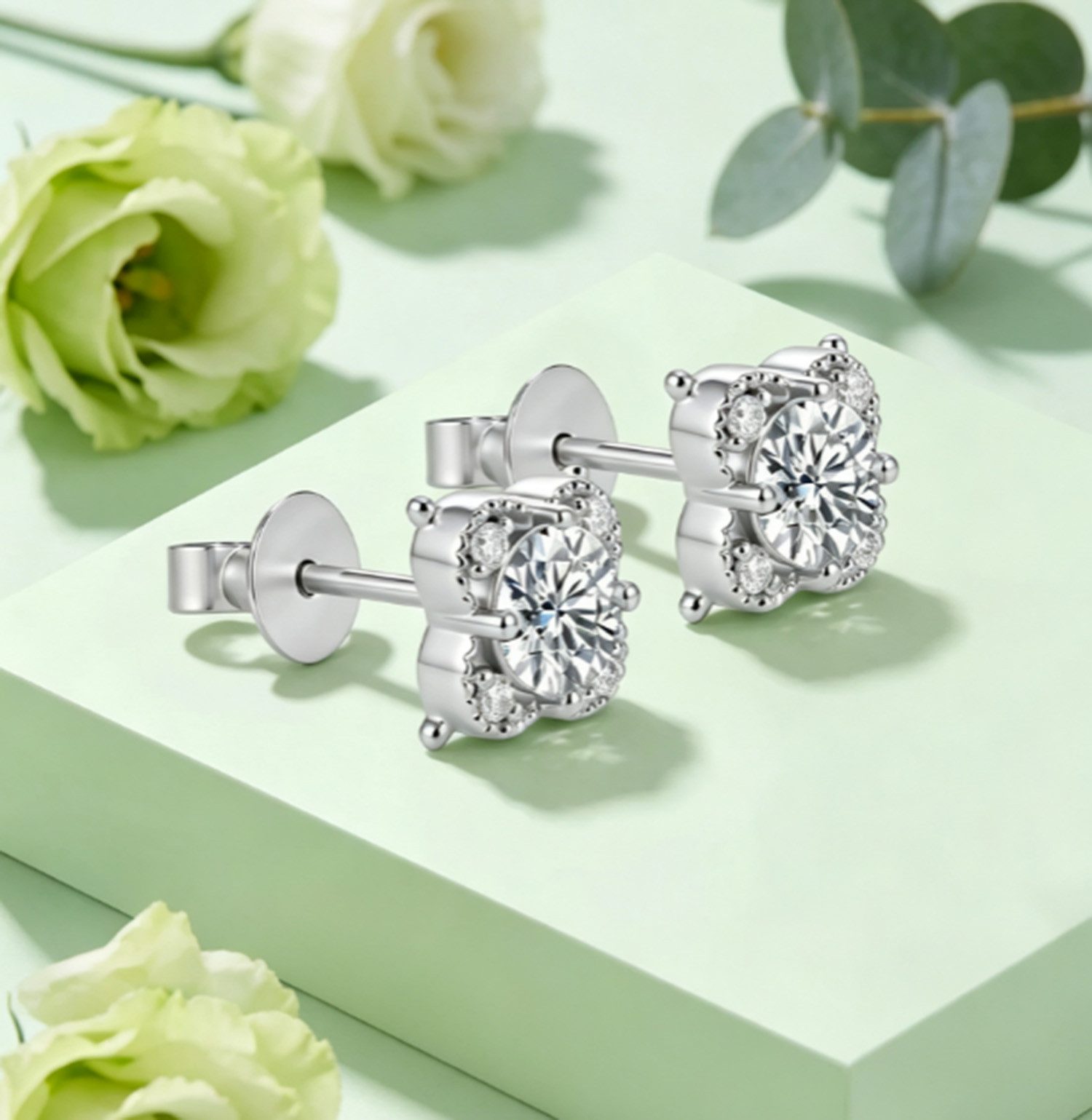 Jumpeak Paar Ohrstecker Vierblättriges Kleeblatt Labor-Diamant Ohrringe, 14K Gold, Glücksgeschenk für Jahrestag, Valentinstag & Geburtstag