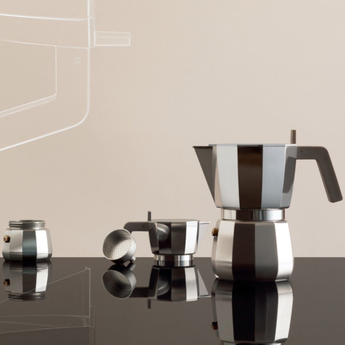 9, 0.45l MOKA Induktion für modern Kaffeekanne, Espressokocher Auch geeignet Espressokocher Alessi
