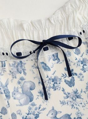 Minikleid Minikleid mit Spitzenbesatz Boho Sommekleid mit Blumen, weiß blau