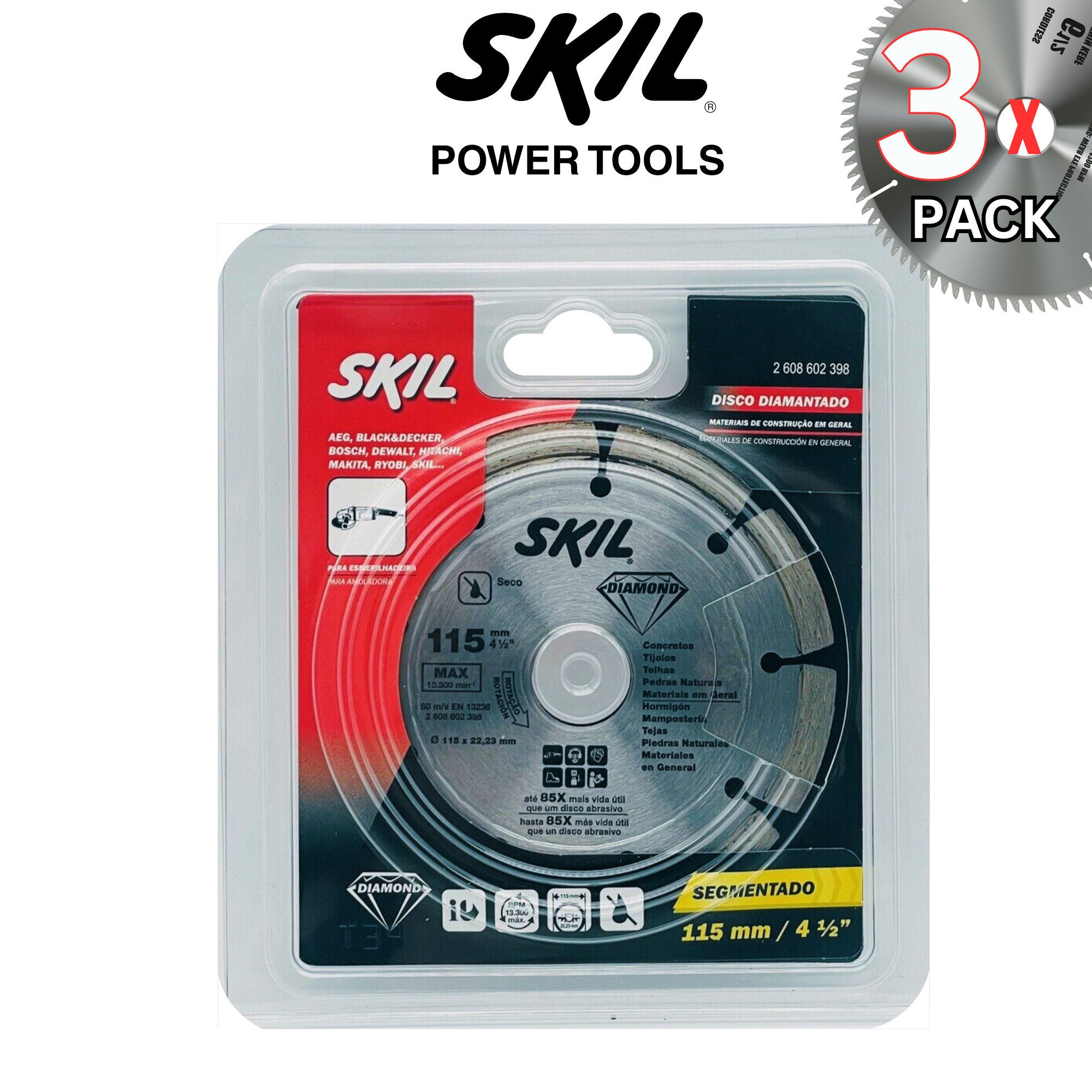 SKIL Diamanttrennscheibe Flex 22,23mm Bohrung für Beton, Fliesen, Stein, Ø 115 mm, 3er Pack