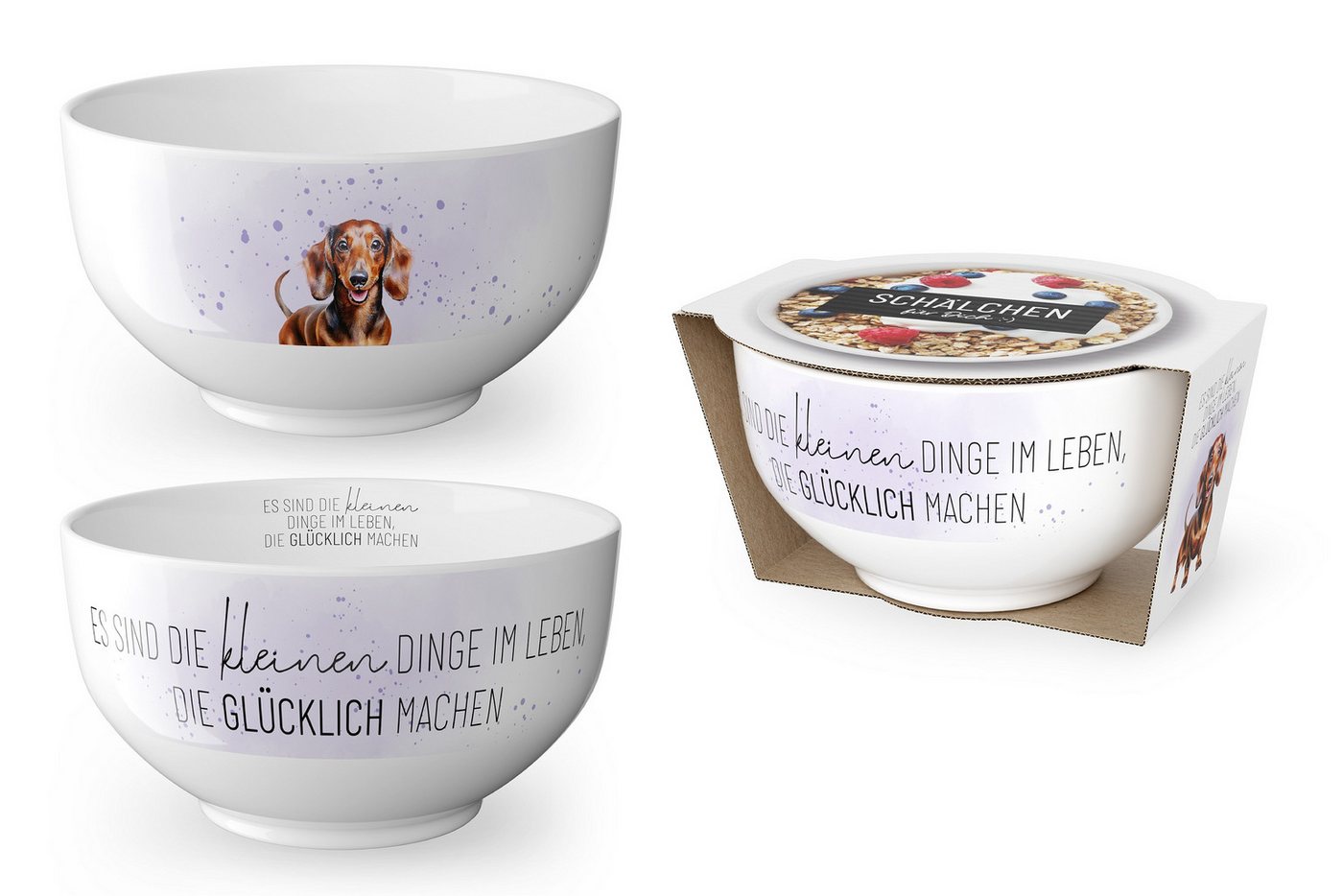 La Vida Schüssel Müsli-Salat-Dessert-Schale Schüssel Bowl la vida Geschenk Dackel, Material: Porzellan