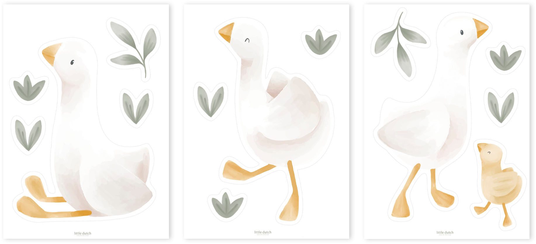 LITTLE DUTCH Wandtattoo Wandsticker Set Little Goose A4 (3x St) (Set, 3 St), 3x A4-Format