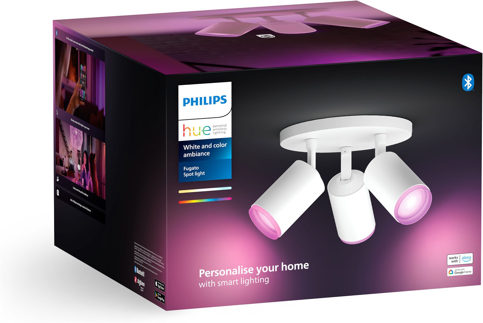 Philips Hue LED Deckenspot White & Color Ambiance Fugato 3er Aufbauspot, Abschaltautomatik, Bluetooth, CCT - über Fernbedienung, Dimmfunktion, Einschlafhilfe, F – Bild 4 von 5