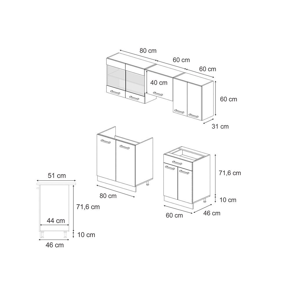 Vicco Küchenzeile R-Line, Schwarz Beton/Anthrazit, 200 cm AP Anthrazit