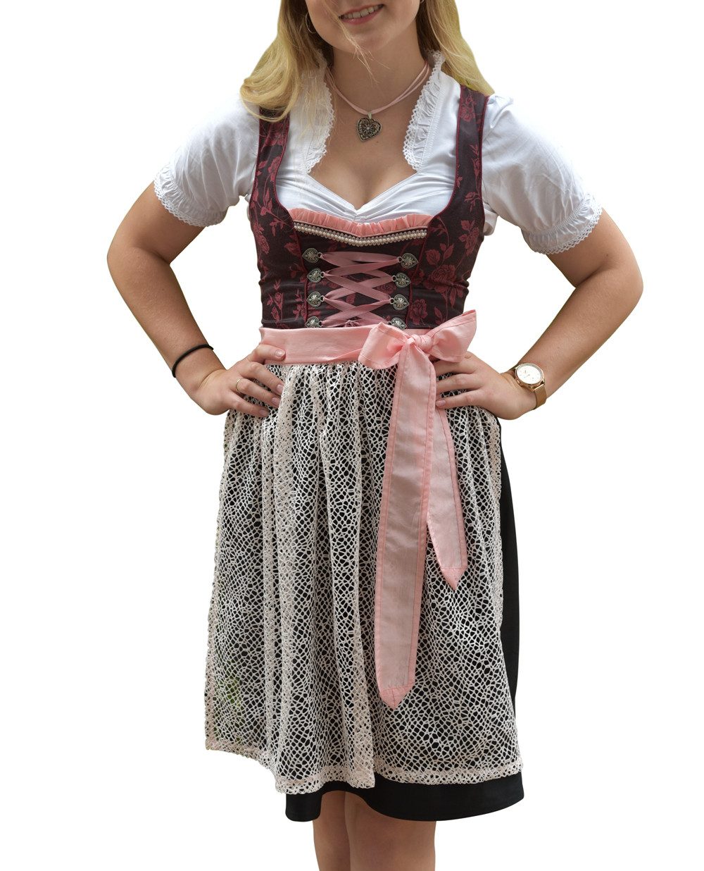 Entari Dirndl 528GT Trachtenkleid Bordo geblümt (3tlg)