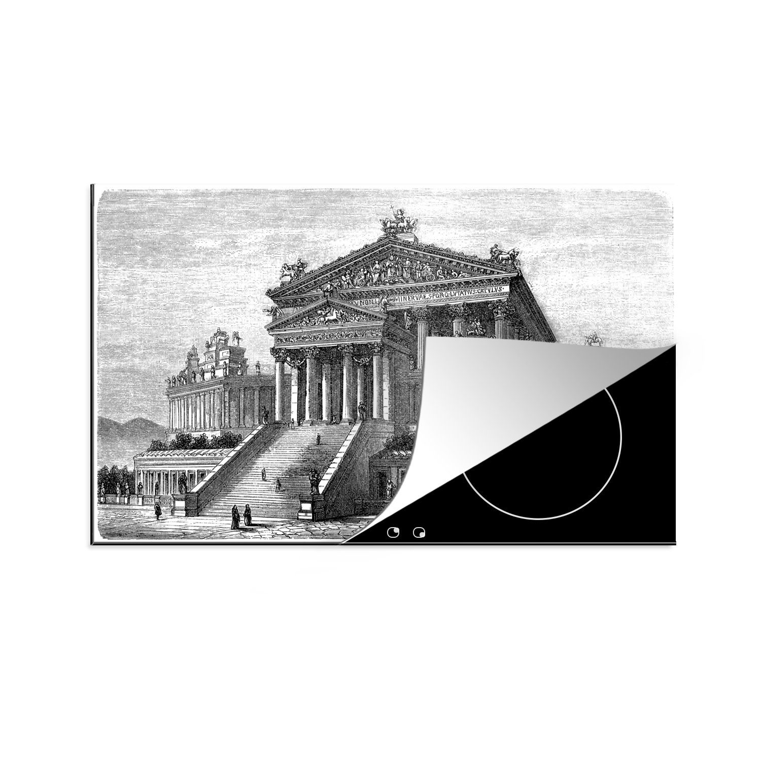 Rom, küche, Herdblende-/Abdeckplatte MuchoWow (1 81x52 für Induktionskochfeld eines Vinyl, Schutz tlg), Schwarz-Weiß-Abbildung cm, in Jupiter-Tempels die Ceranfeldabdeckung