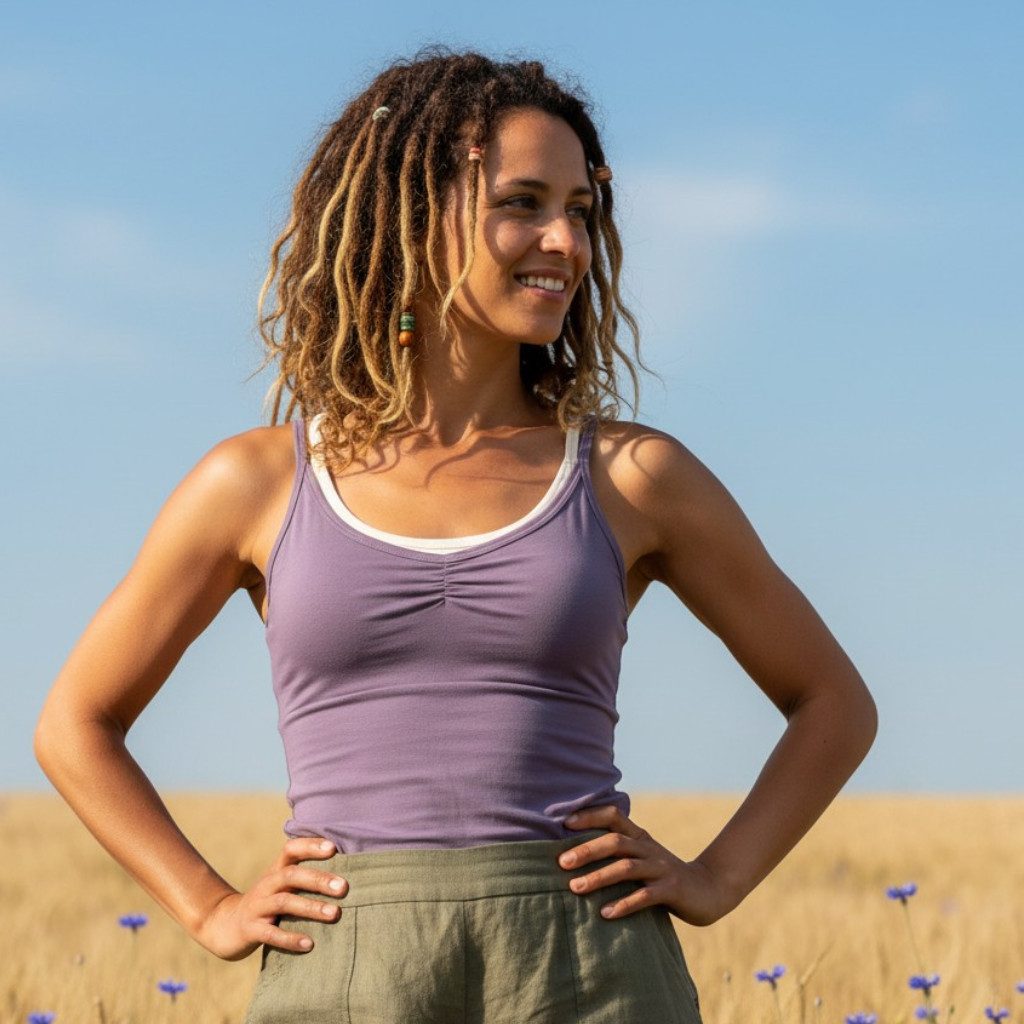 Guru-Shop T-Shirt Yoga-Top mit Bra aus Bio-Baumwolle OM - mauve alternative günstig online kaufen
